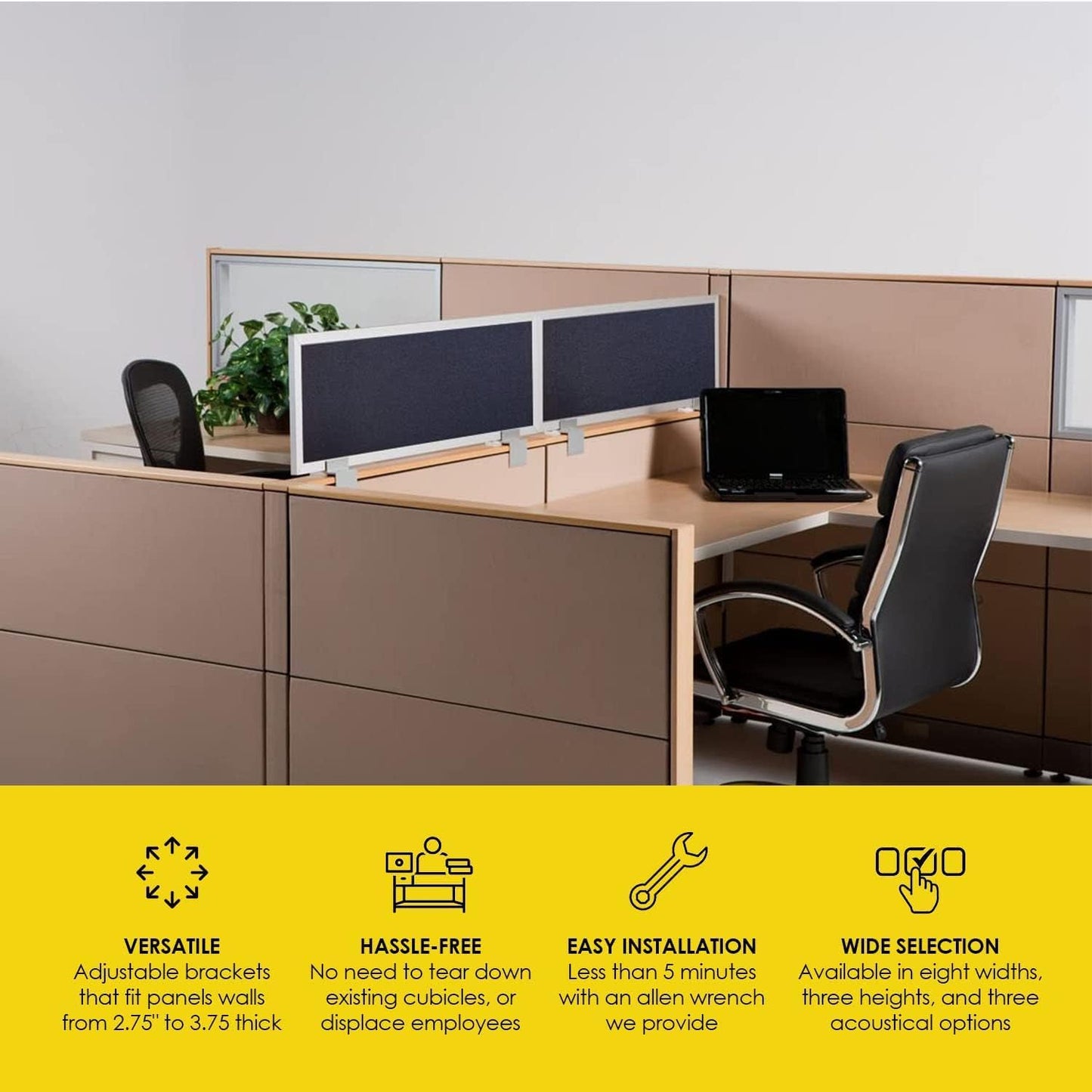 OBEX Acoustical Cubicle Privacy Screen Extender Desk Panel & Office Divider, Add Separation & Block Noise, 24" x 48", Slate