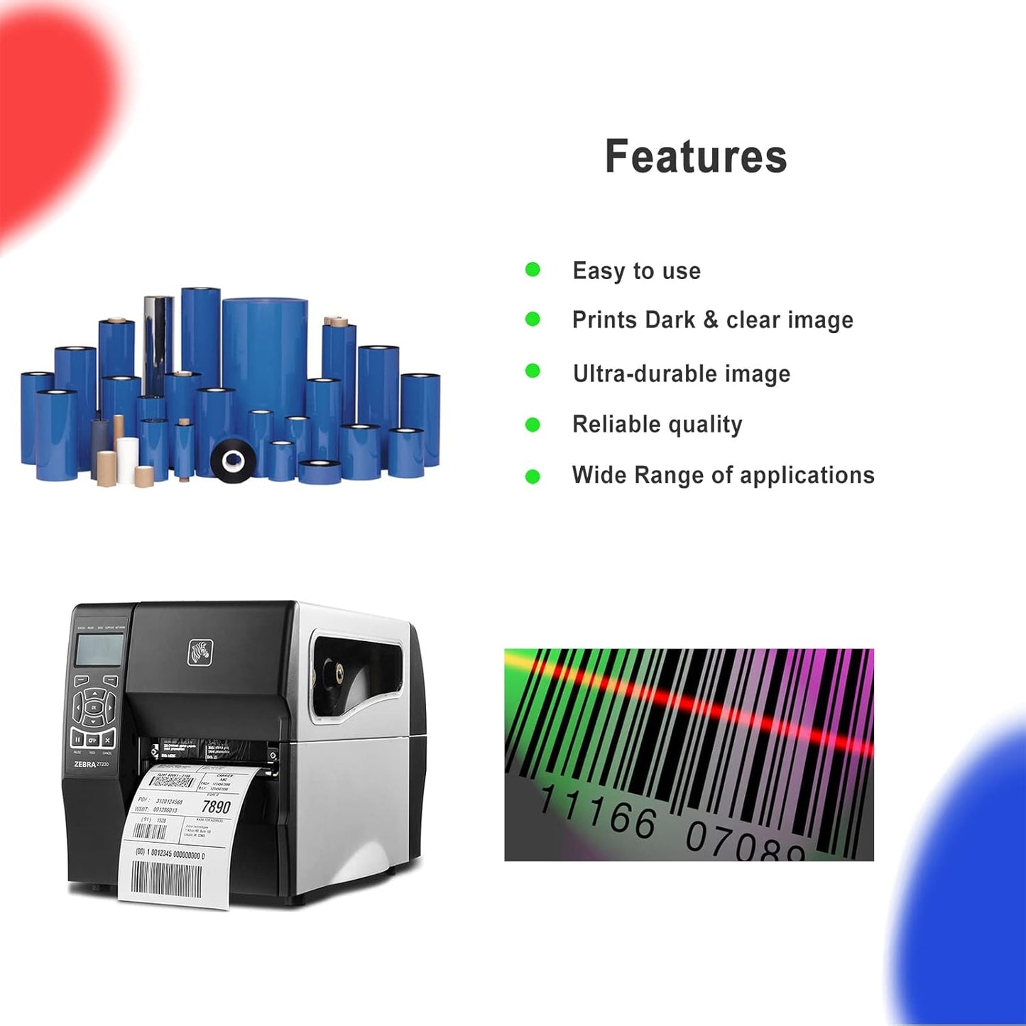 5.12'' x 1476' Premium Resin Enhanced Wax Ribbon, 130mm x 450m Black Thermal Transfer Ribbon, Barcode Thermal Label Printer Ribbon, CSO-Ink Outside, 1'' Core for Zebra, TSC, GoDex, Citizen (1 Roll)