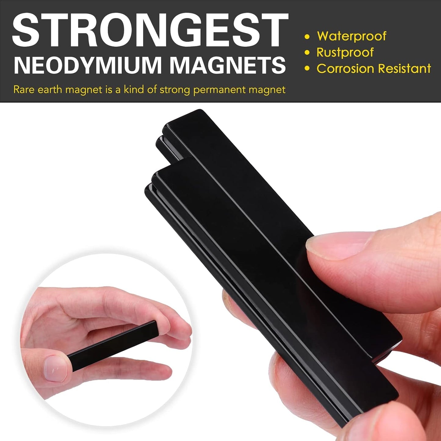 LOVIMAG Waterproof Strong Neodymium Bar Magnets, Powerful Rare Earth Magnets with Epoxy Coating and Double-Sided Adhesive for Shower Door, Fridge, Scientific, Office etc,60x 10x 3 mm, Pack of 4