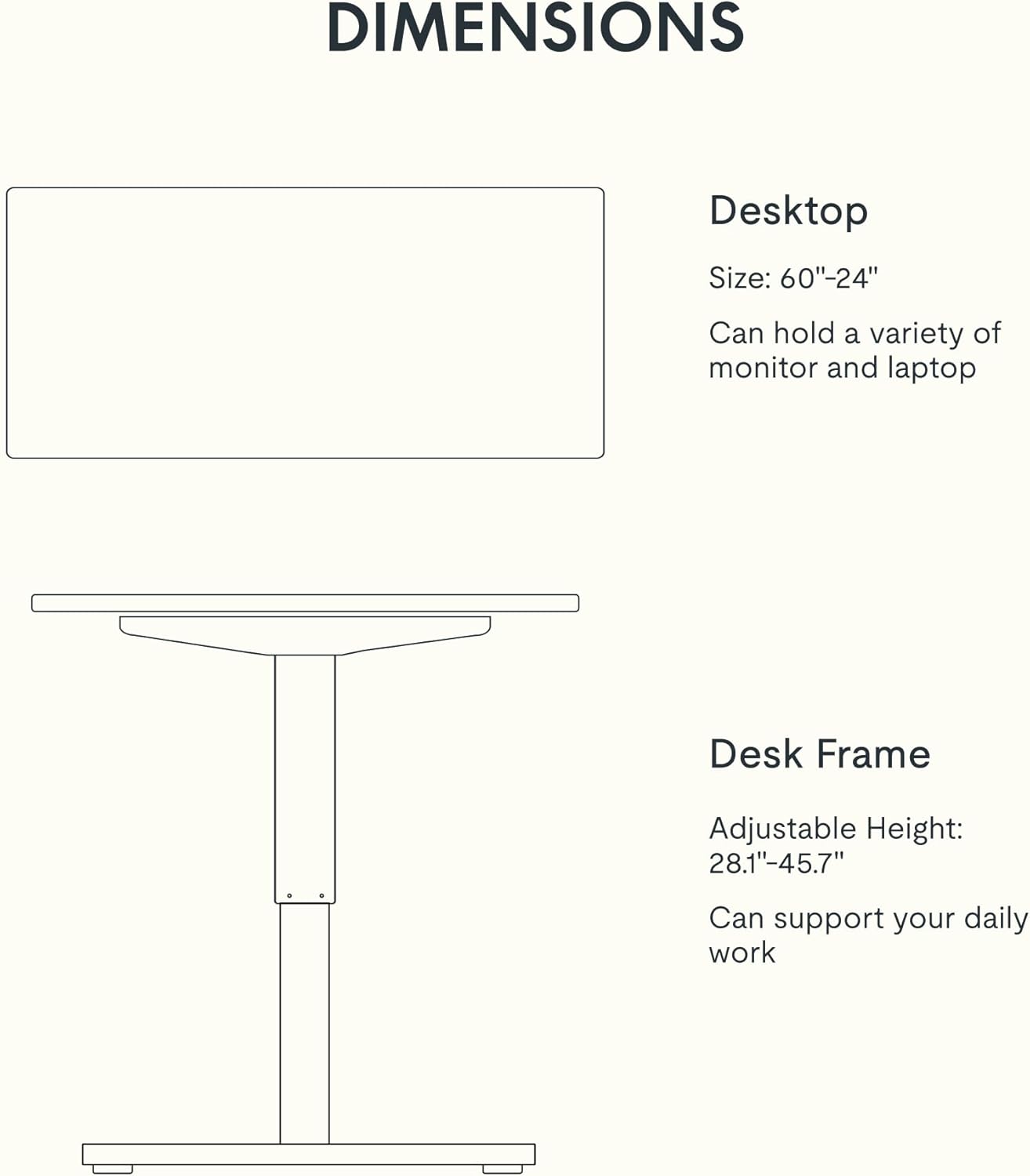 FLEXISPOT EN1 One-Piece Standing Desk, 60 x 24 Inches Height Adjustable Desk Electric Sit Stand Desk for Home Office (White Frame + Gray Wood Desktop, 2 Packages)