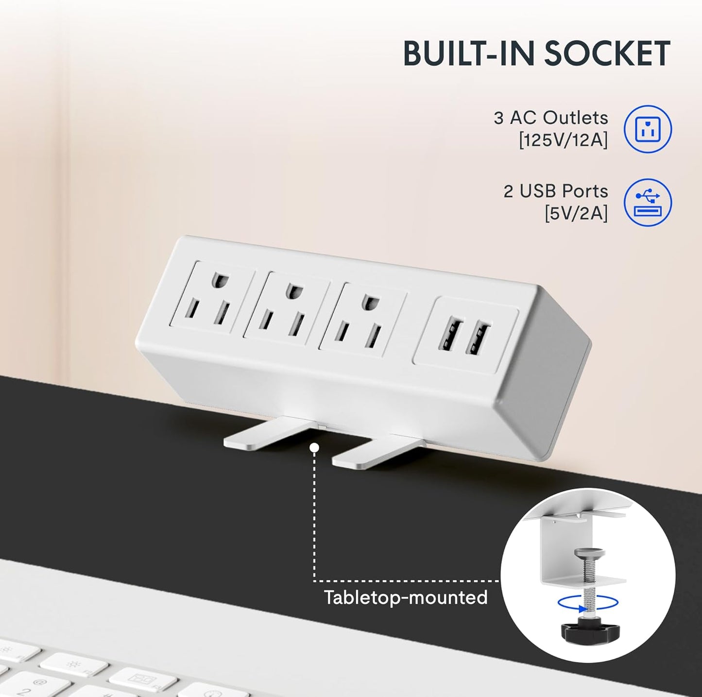 FLEXISPOT EN2 Whole-Piece Standing Desk with Clamp Power Strip, 48 x 30 Electric Stand Up Height Adjustable Desk with Cable Management (White Frame + 48" Black Top, 2 Packages)