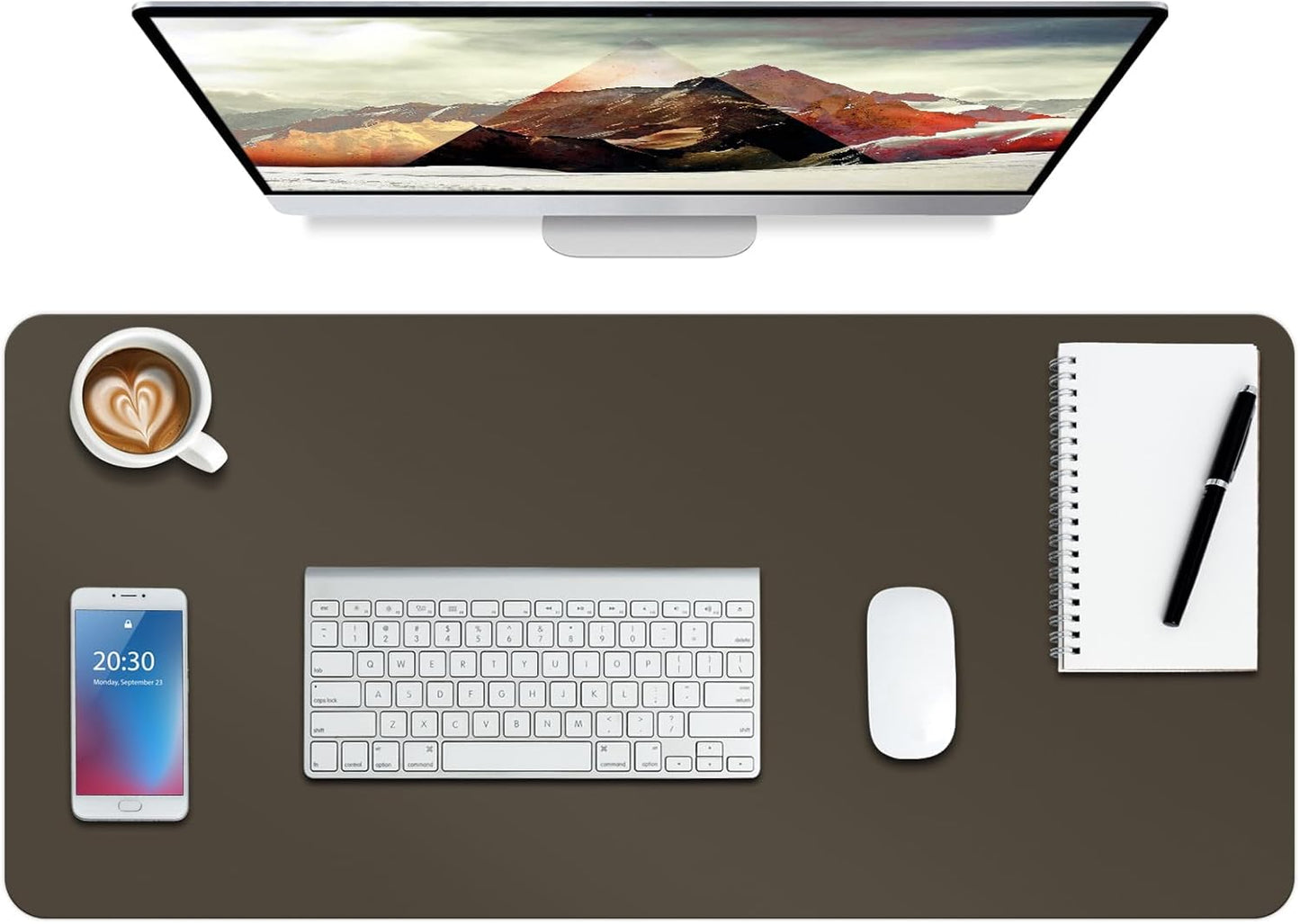 Boutilon Leather Desk Pad Protector,Non-Slip Mouse Pad,Laptop Desk Pad,Office Mouse Mat,Waterproof Leather Desk Blotter,Desk Writing Pad for Office and Home (M-Coffee,30"x14")