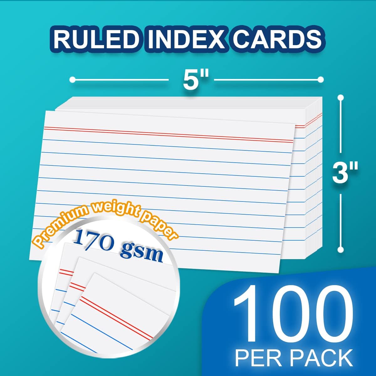 H4D 3x5 Index Card Case with 100 Heavyweight Ruled Index Cards and Dividers, Lime Green