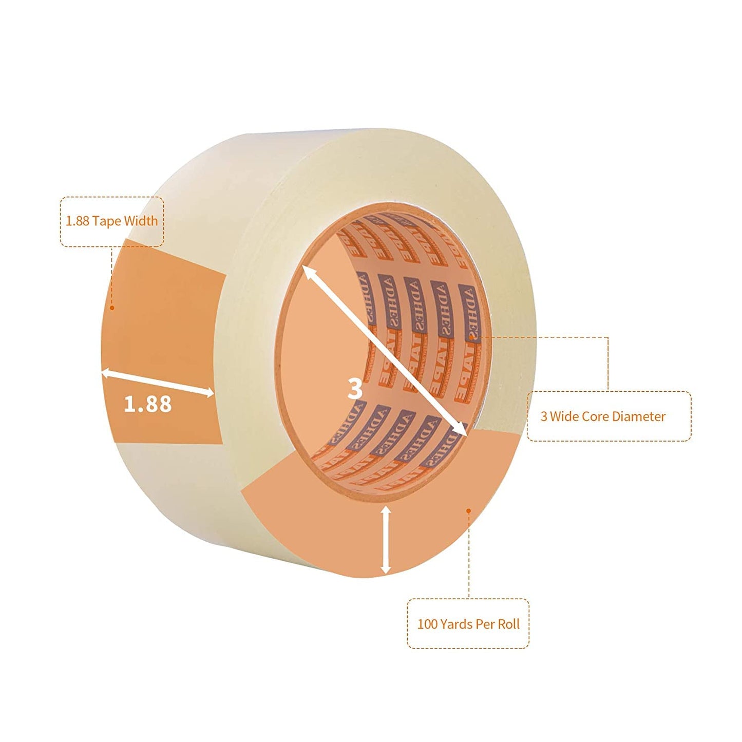 ADHES Packing Tape Shipping Tape Packaging Tape for Moving Boxes,1.88 Inch x 100 Yards x 2.7 Mil, 36Rolls