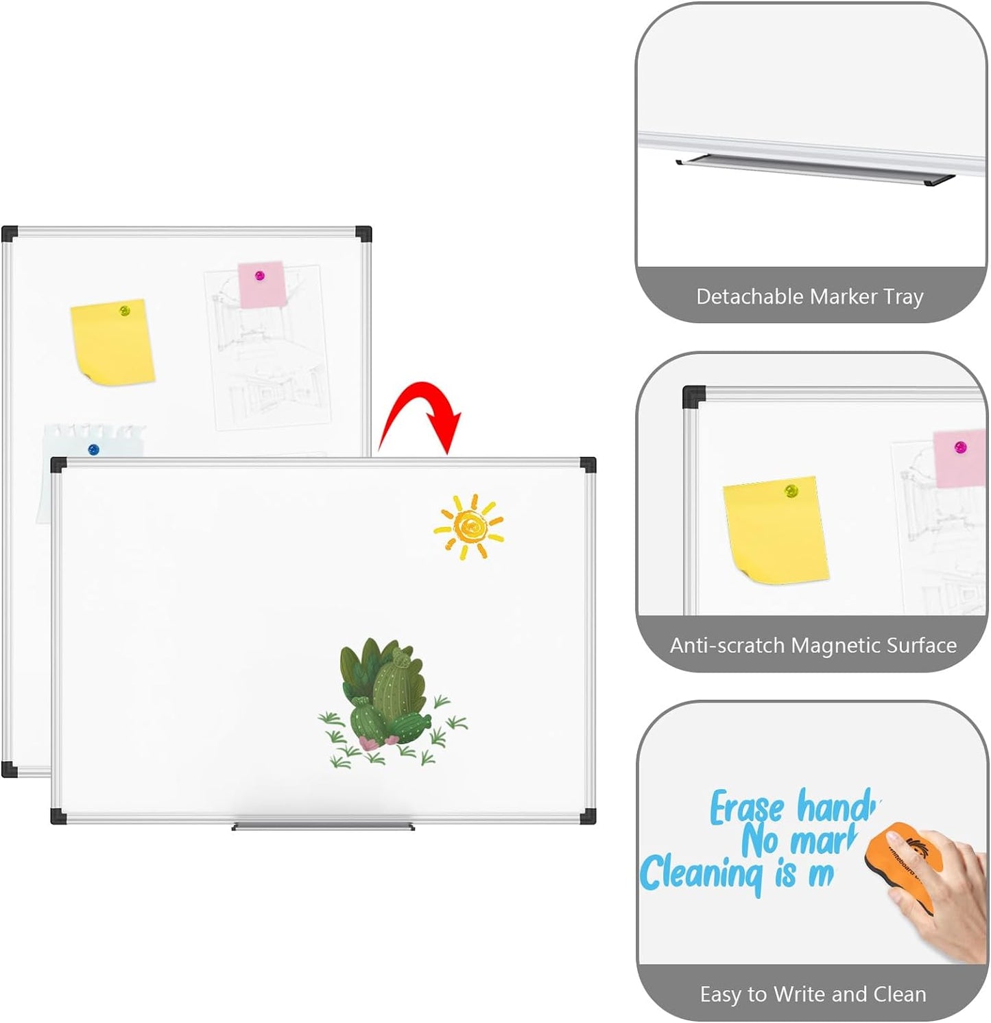 XBoard Small Magnetic Dry Erase Whiteboard 15 x 12 Inch, Hanging White Board Silver Aluminum for Home Office Classroom