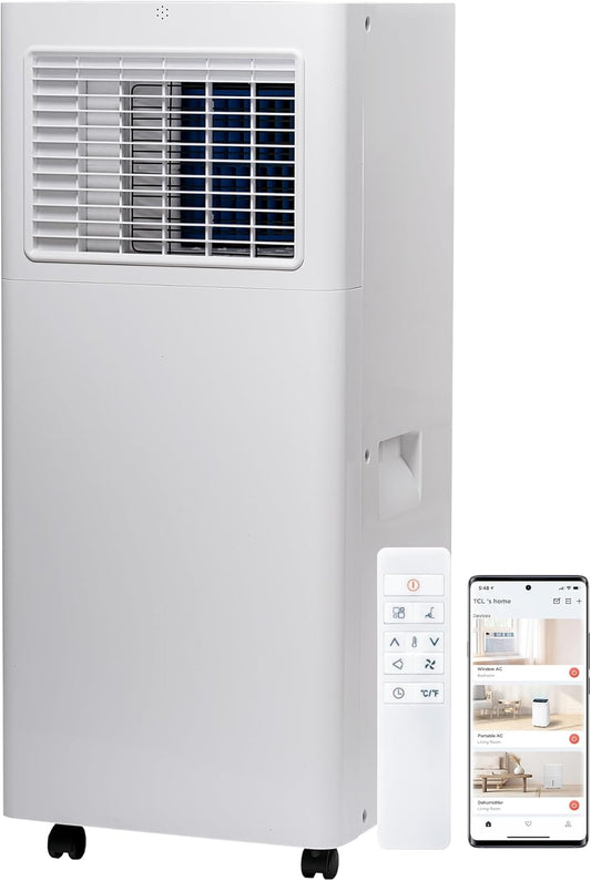 TCL 5,000 BTU Smart Portable Air Conditioner, Fan & Dehumidifier, 150 Sq. Ft., Ultra-Compact Design, Remote Control, Compatible with Alexa/Google Assistant, Install Kit Included
