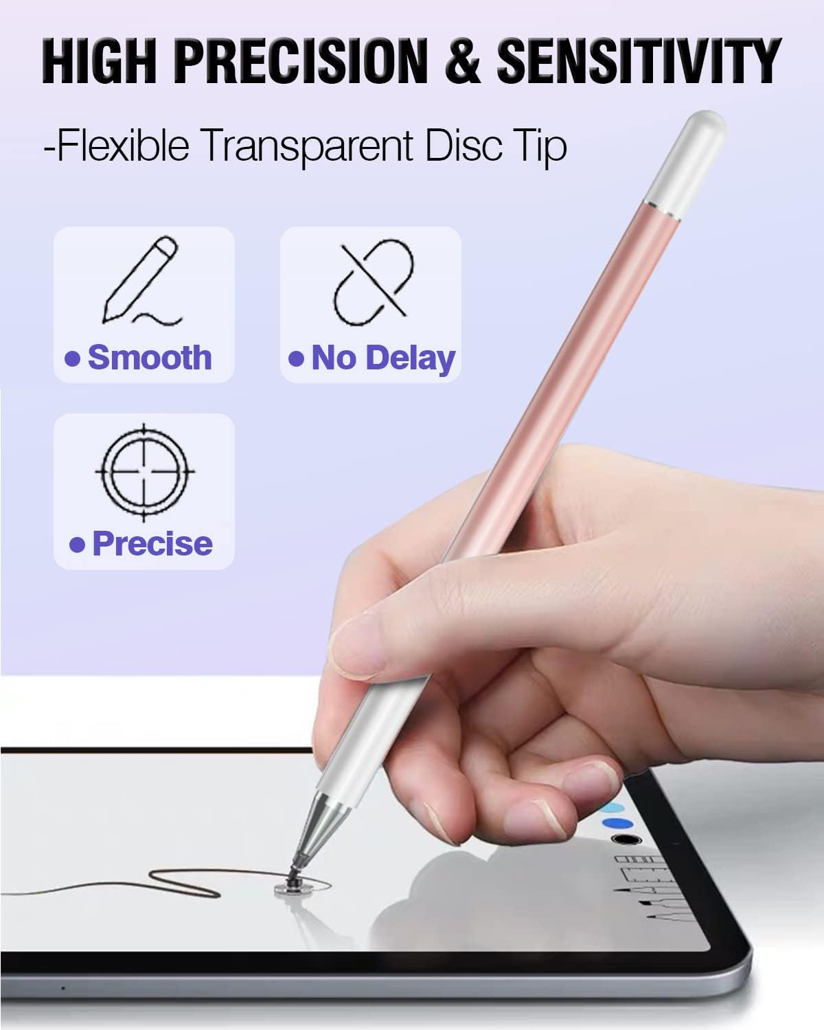 Stylus Pen for Touchscreen, 2 in 1 Stylists Pens Compatible with All Touch Screens Devices, Tablets, iPhone, iPad, Android, Computer, Laptop, Fine Disc Tip Drawing Styluses [8 Pack]