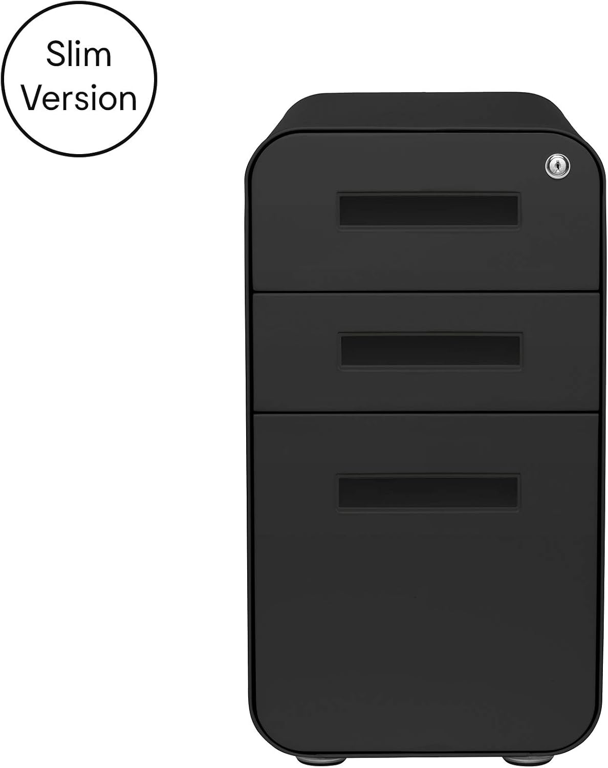 Laura Davidson Furniture Stockpile Slim 3-Drawer Mobile File Cabinet with Lock - Under Desk Metal Filing Cabinet, Legal/Letter File Folders, Wheels and Stationary Feet, Pre-Assembled, All Black