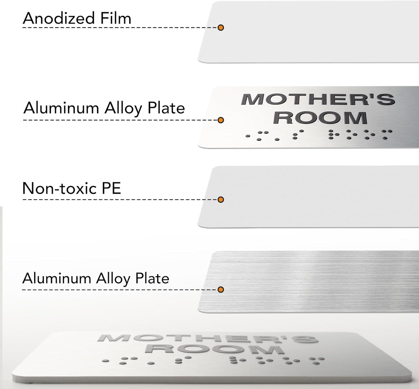 Break Room Signs for Business and Office Sign, ADA Signs with Raised Text & Grade 2 Braille, Easy Installation with Adhesive Pad – Brushed Aluminum/Silver
