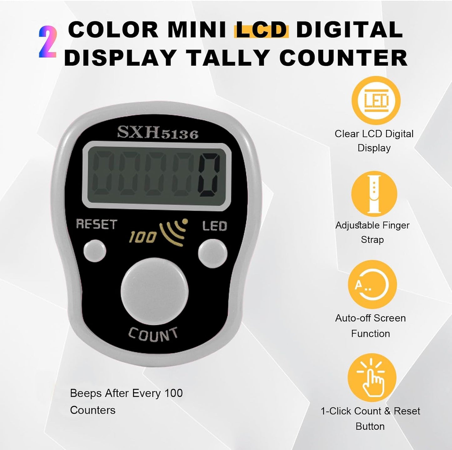 Finger Counter Click Manual Digital clicker, 5pack Stitch Tally Knitting Counters Led Re-settable Digits Pitch Electronic LCD Display finger Number Counter Fr Row, People, Score, Inventory,Crochet