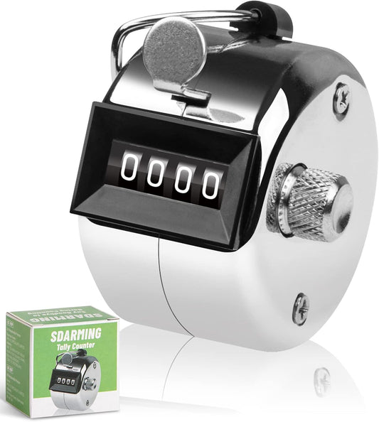 Tally Counter, 4-Digit Clicker Counter, Metal Hand Tally Counters Clicker Pitch Counter for Counting, Knitting, Coaching, Golf, Lap, Fishing