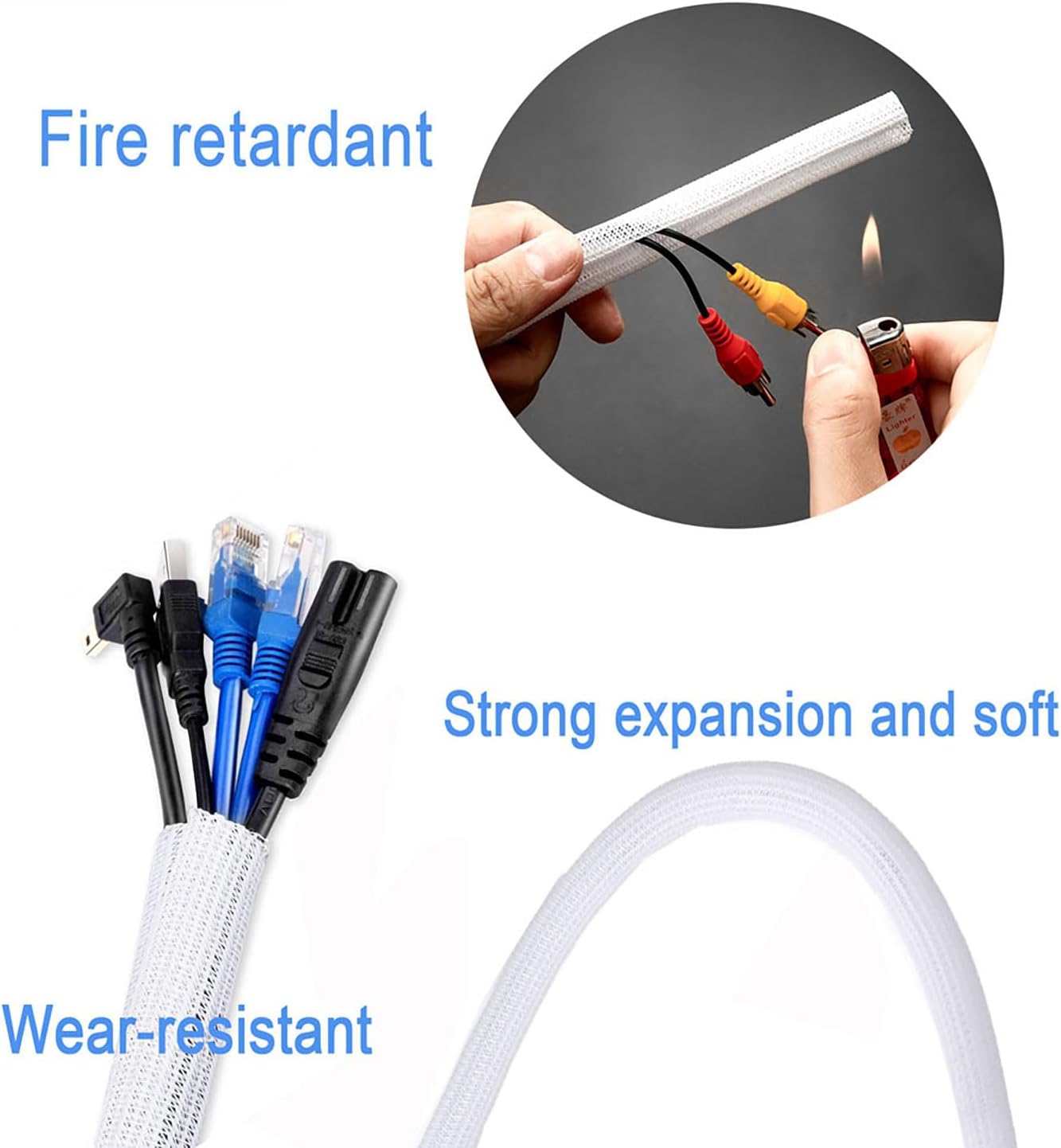 25ft 1 Inch White Cable Sleeve – Split Wire Loom Tubing Cord Protector – Flame Retardant Polyester Cable Cover for Desk, TV, PC Setup – Protects Cords from Pets & Organizes Wires