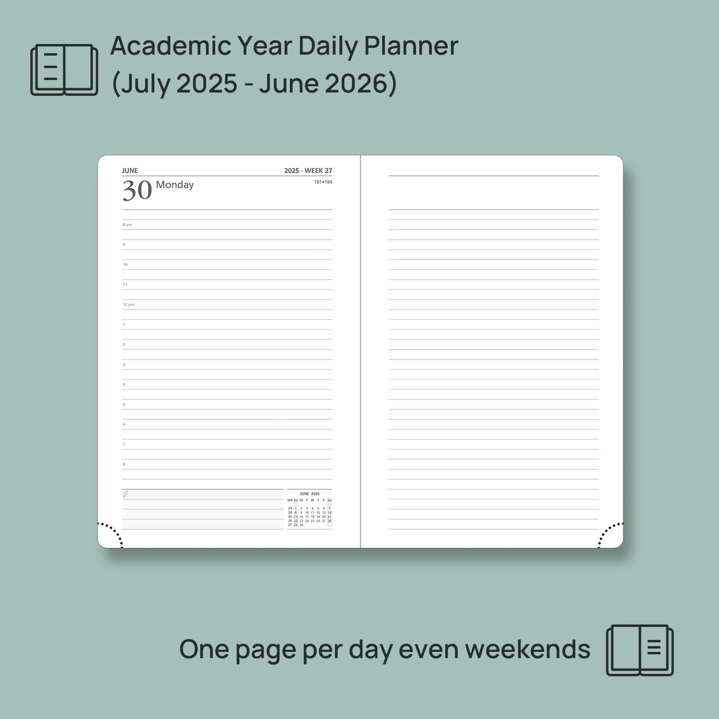 POPRUN 2025-2026 Daily Planner One Page Per Day (Medium - 5.75'' x 8.5'') - Academic Calendar (July 2025 - June 2026), 2025 Day Appointment Book with Monthly Tabs, Hardcover - Haze Blue
