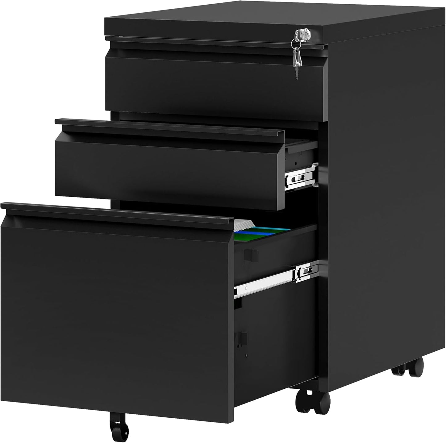 YITAHOME 3 Drawer File Cabinet with Lock, 20” Deep Office Vertical Files, Mobile Metal Filing Cabinet, Metal Vertical Filing Storage Cabinet for Letters/Legal/A4 Size，Black