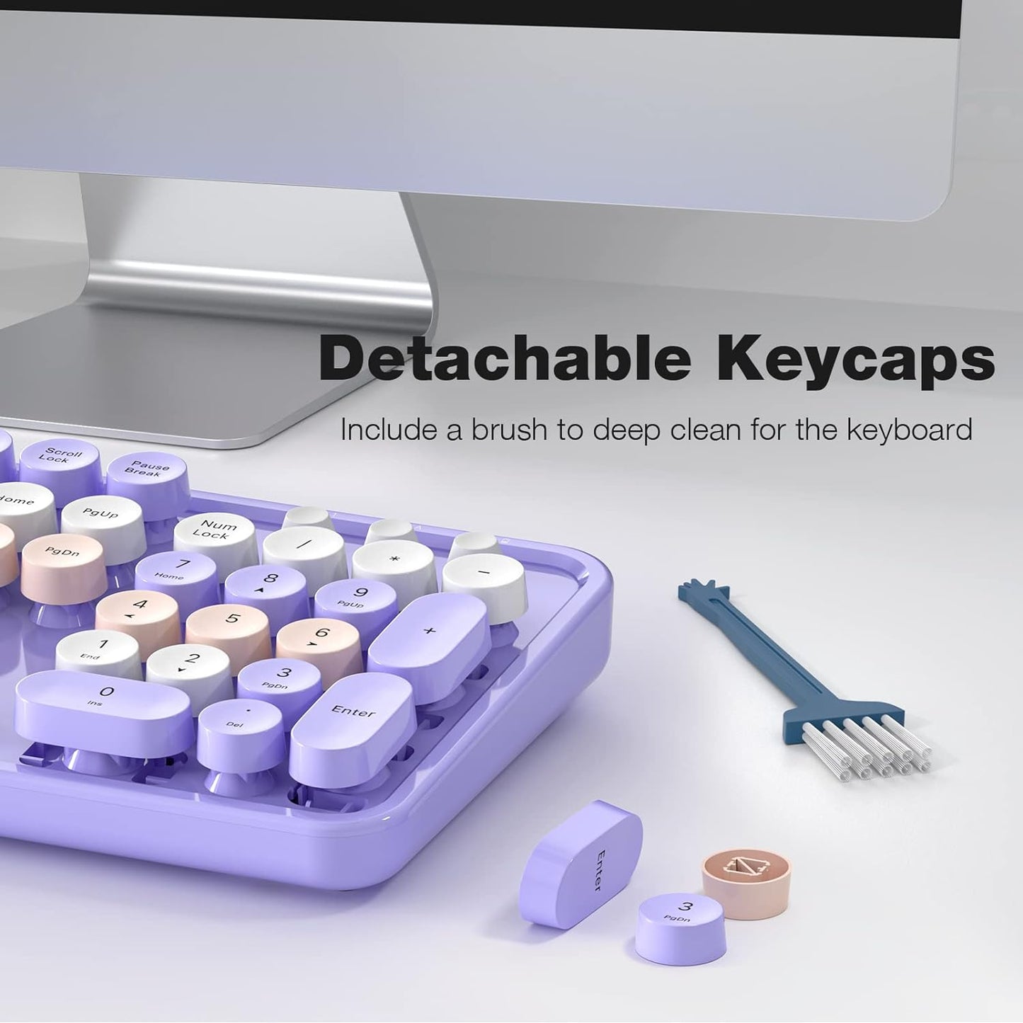 MOFII Wireless Keyboard and Mouse Combo,2.4GHz Retro Full-Size Keyboard with Number Pad and Cute Mouse for Computer PC Desktops Laptop WindowsxP/7/8/10 Purple Colorful