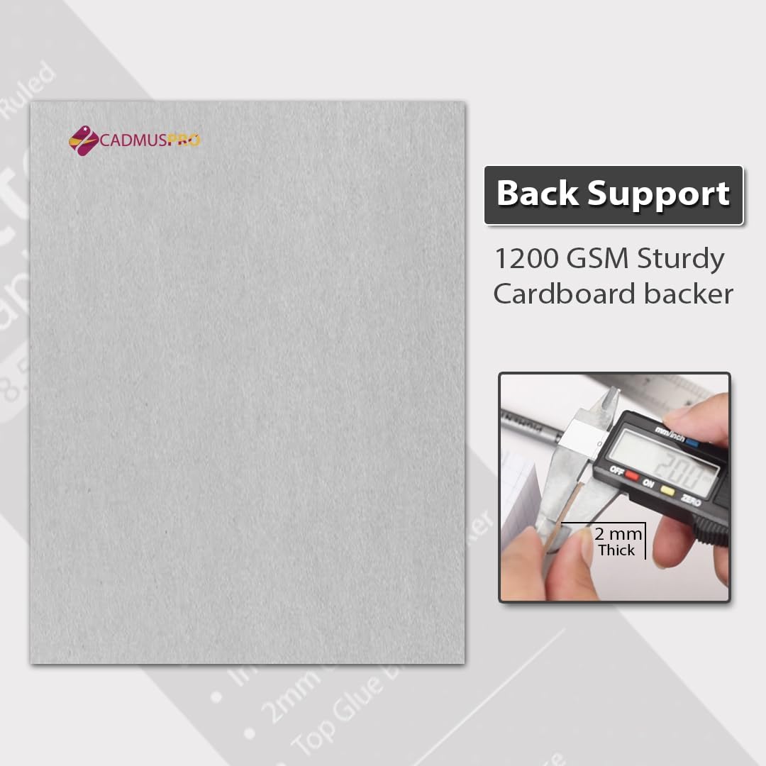 Letter 8.5"x11" Premium Graph Pad, ¼” Quad-Ruled Grid, 21-Gram Thick Paper, Inch-scale, 50 Sheets/Pad, Top Glue Binding. Sketching & Drafting. (5)