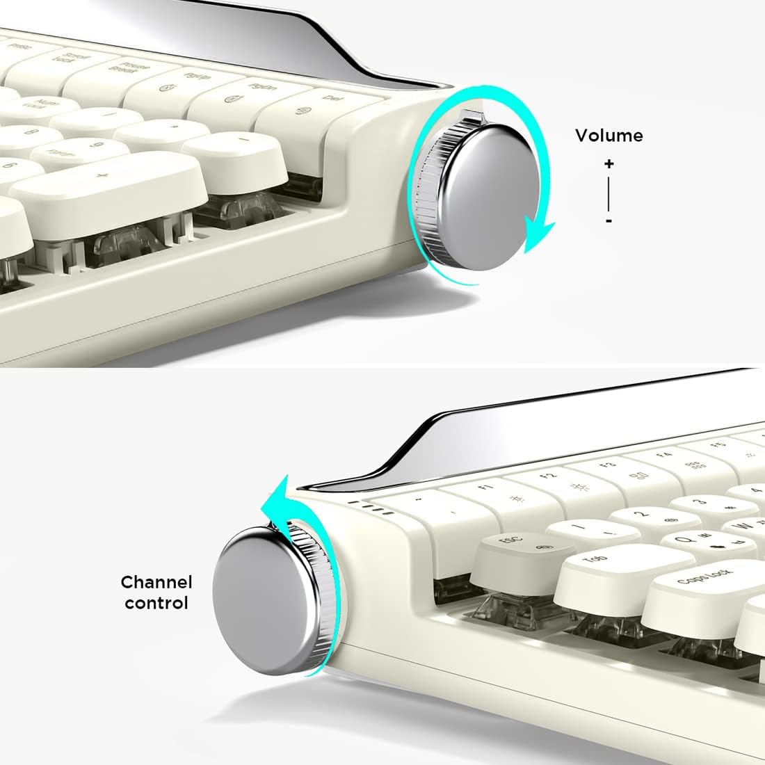ACTTO B705 Retro Typewriter Keyboard Bluetooth,Vintage Mechanical Keyboard with Tablet Stand,LED Backlight 100 Keys Gaming Keyboard for Windows/macos/iOS/Android,Blue Switch (Ivory Butter)