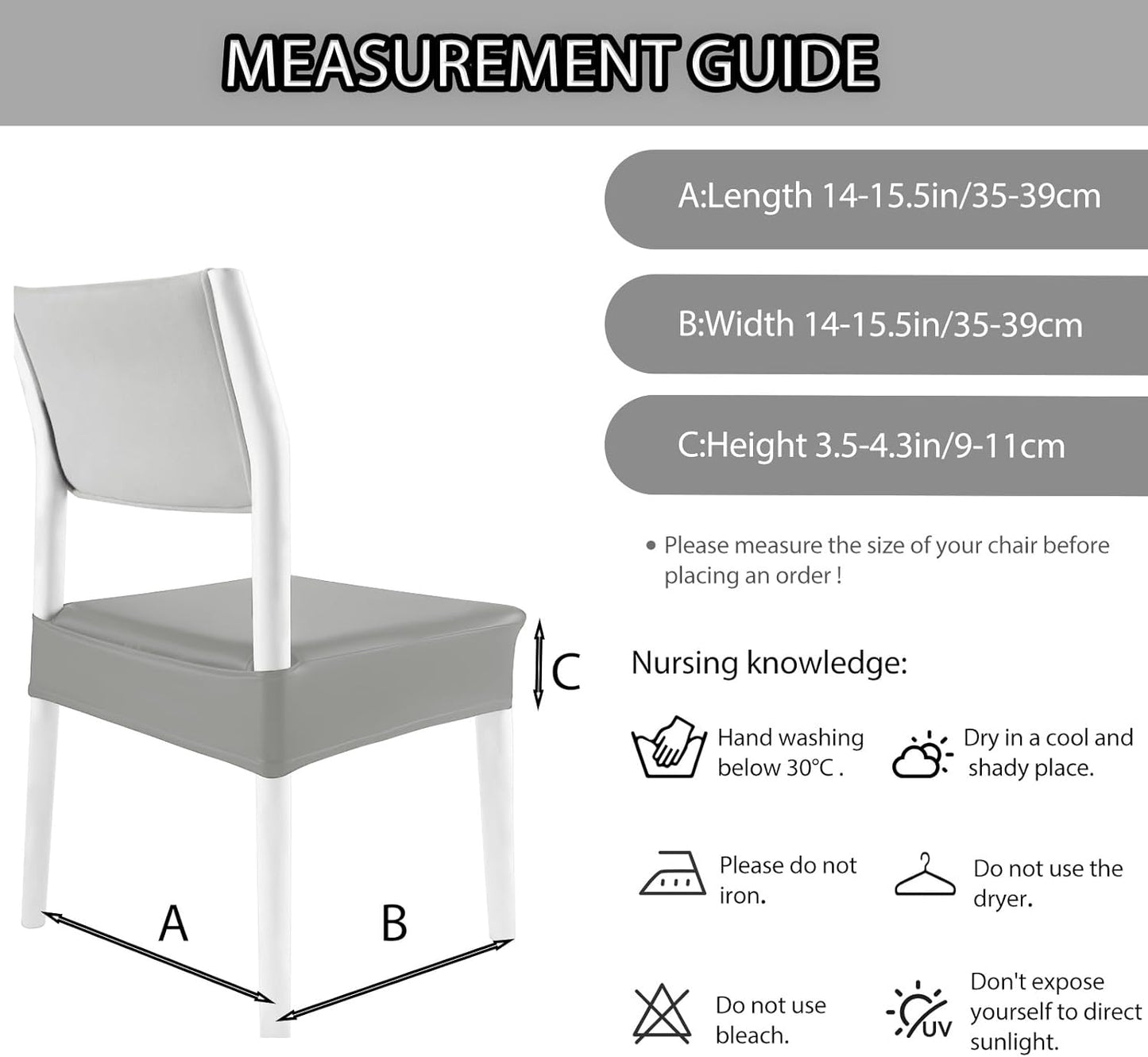 CWK Waterproof PU Leather Dining Chair Covers Set of 1-Stretchable Chair Seat Slipcovers, Removable & Washable Protector for Dining Room,Home,Office,Wedding,Rear Covers (PU-Silver)