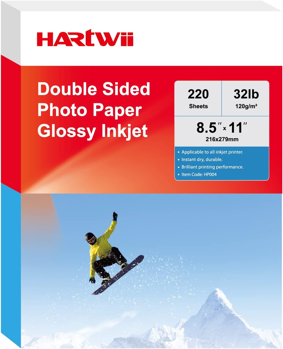 220 Pack Double Sided Photo Paper Glossy Inkjet 8.5x11 32lb 120gsm A4 Letter Size for All Dye Ink Printers