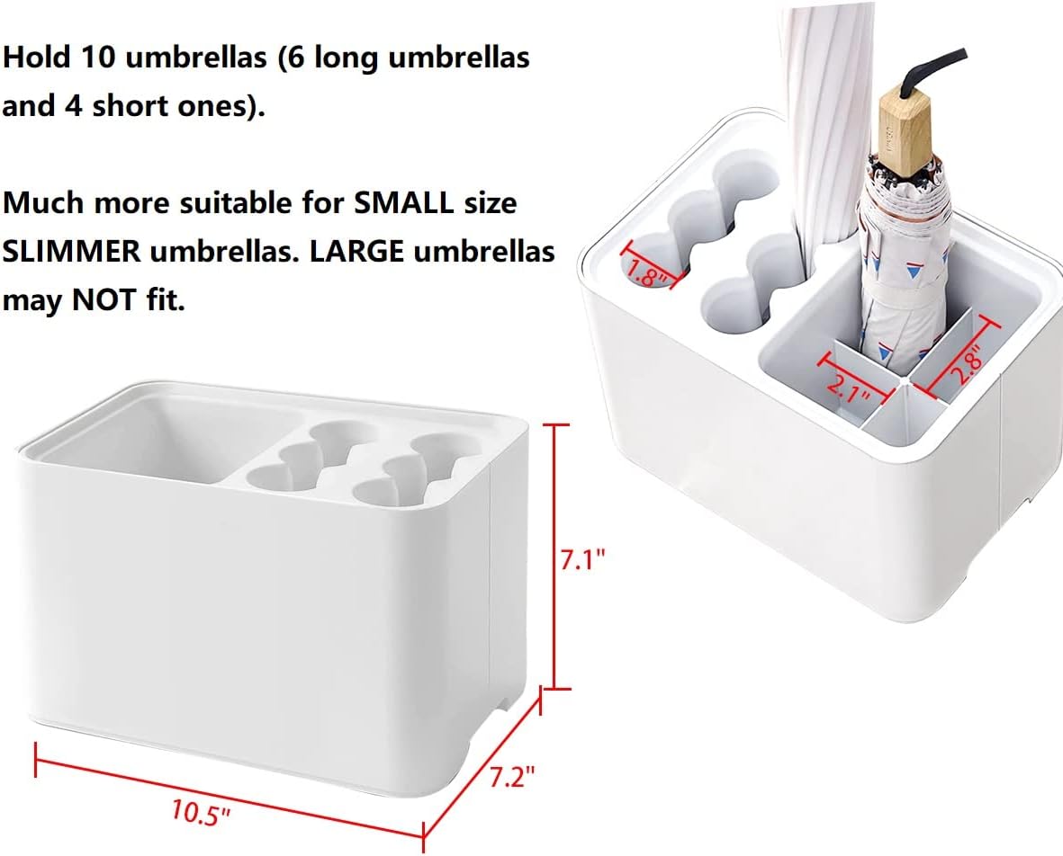 GeLive 10 Hole Umbrella Rack Stand Holder with Drip Tray Space Saver Organizer Fits Entryway Corner Home Office Decor, Hold 10 Umbrellas (White)