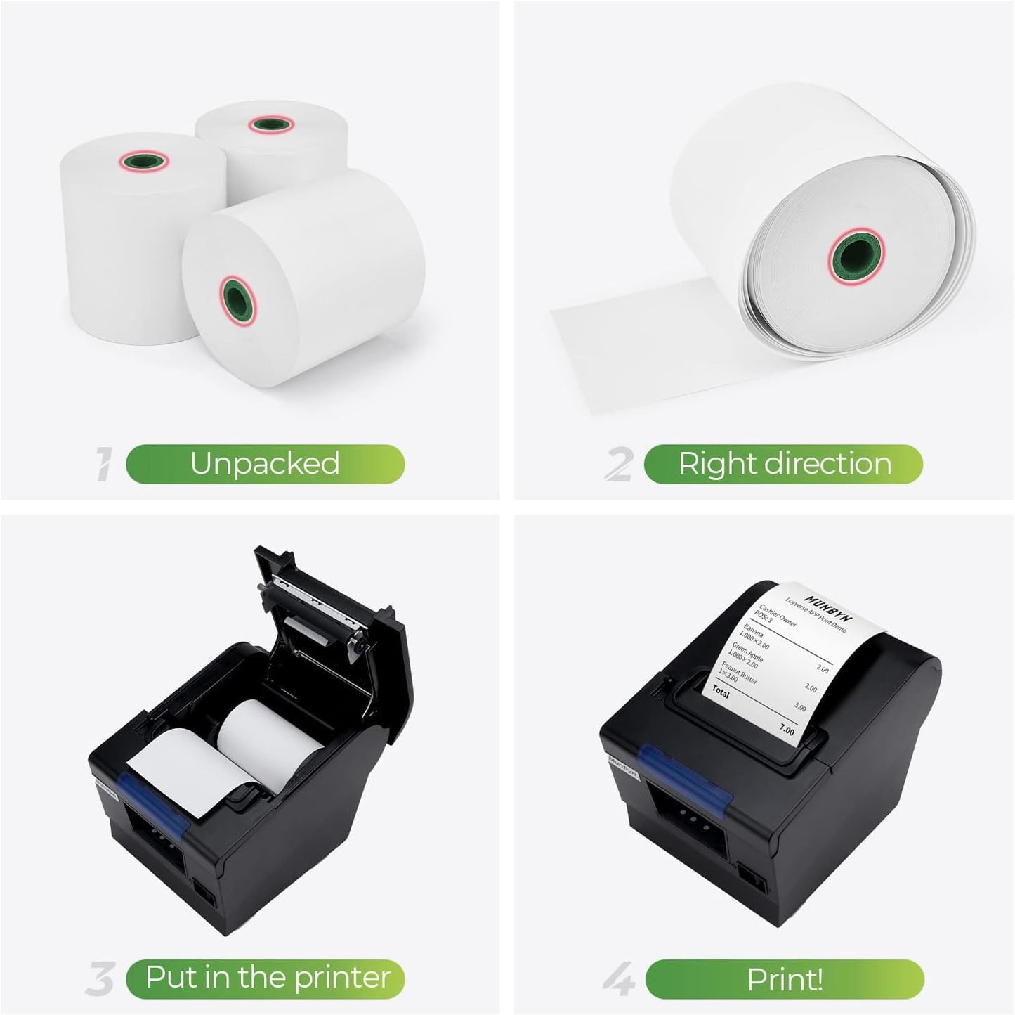 MUNBYN Thermal Paper 3 1/8 x 230ft, 5 Rolls Receipt Paper Work for Star Micronics TSP100 TSP143 Epson 80mm Receipt Printer Square POS Register, 80mm Thermal Receipt Paper, BPA Free, Plus Version