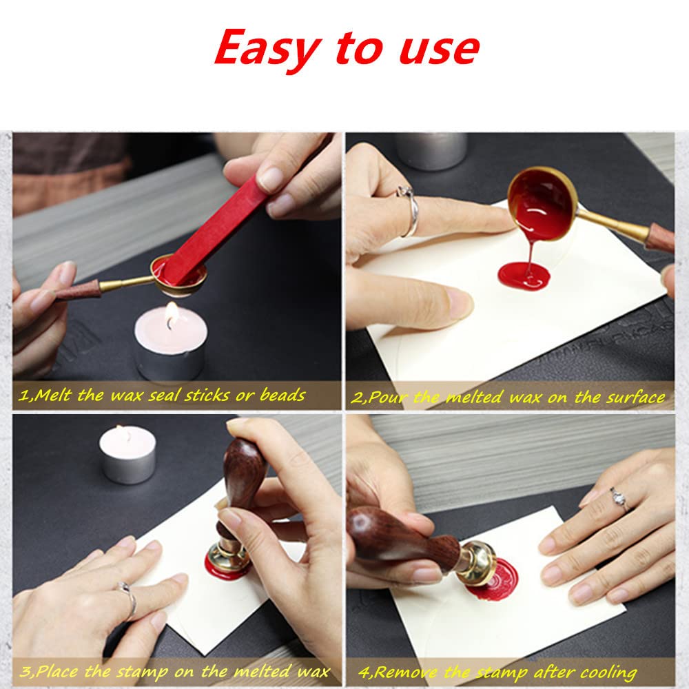 Flower Wax Seal Stamp Set with 7 PCS Removable Brass Heads and 1 Wooden Handle - Sunflower, Three Flowers, Lotus, Cherry Blossoms Sealing Wax Stamp for Cards & Invitations