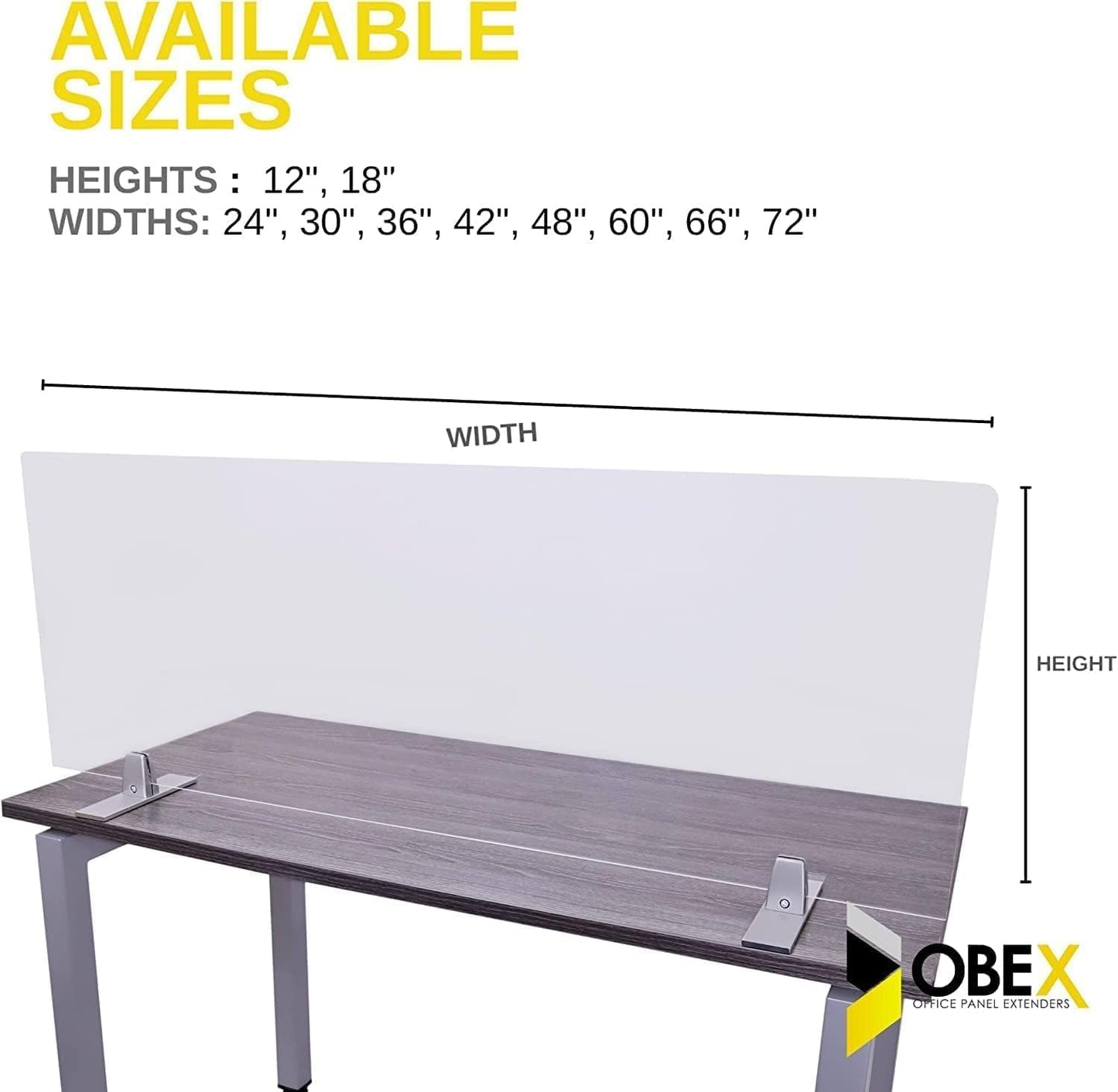OBEX Acrylic Free Standing Screen, Divider for Desk Privacy Home & Office Partitions for Table Top Workstation, Portable Cubicle Panel for Work, 12" x 72", Clear