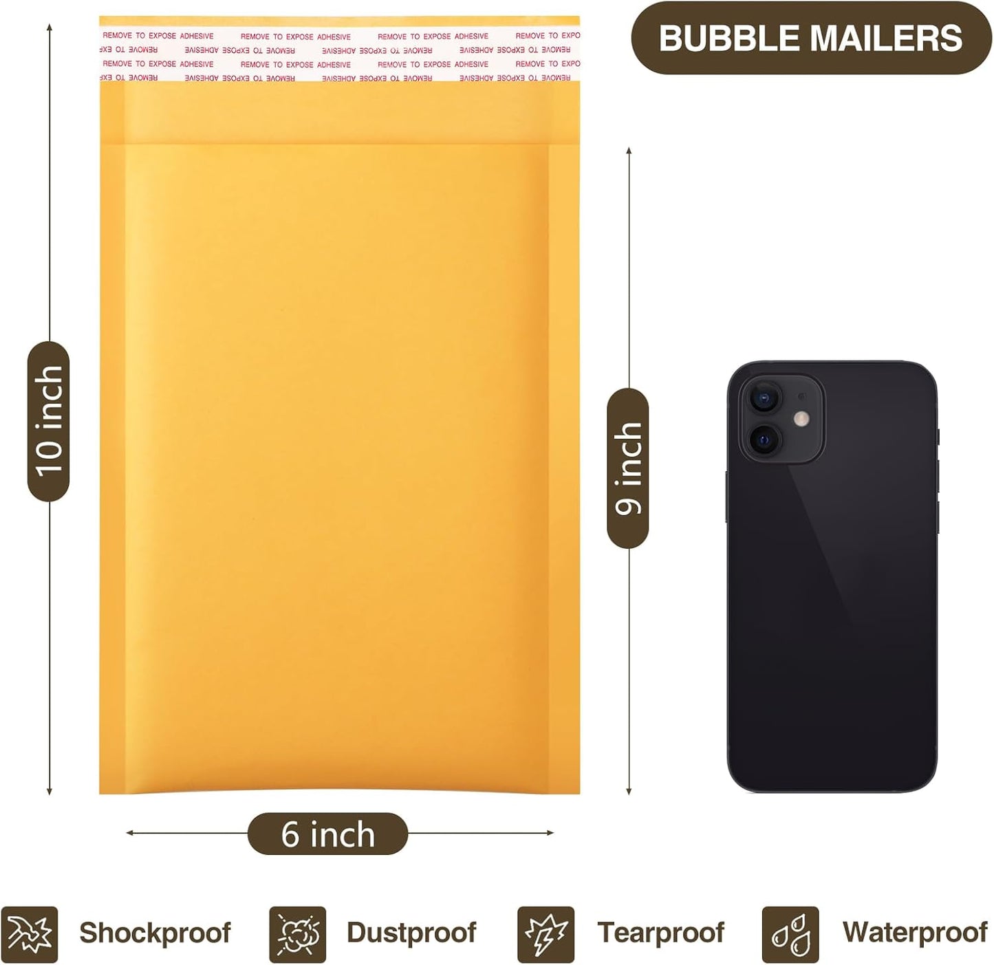 UCGOU Kraft Bubble Mailers 6x10 Inch 25 Pack Usable Size 6x9 Inch Yellow Padded Envelopes #0 Small Business Mailing Packages Self Sealing Tear Resistant Boutique Shipping Bags for Jewelry Supplies