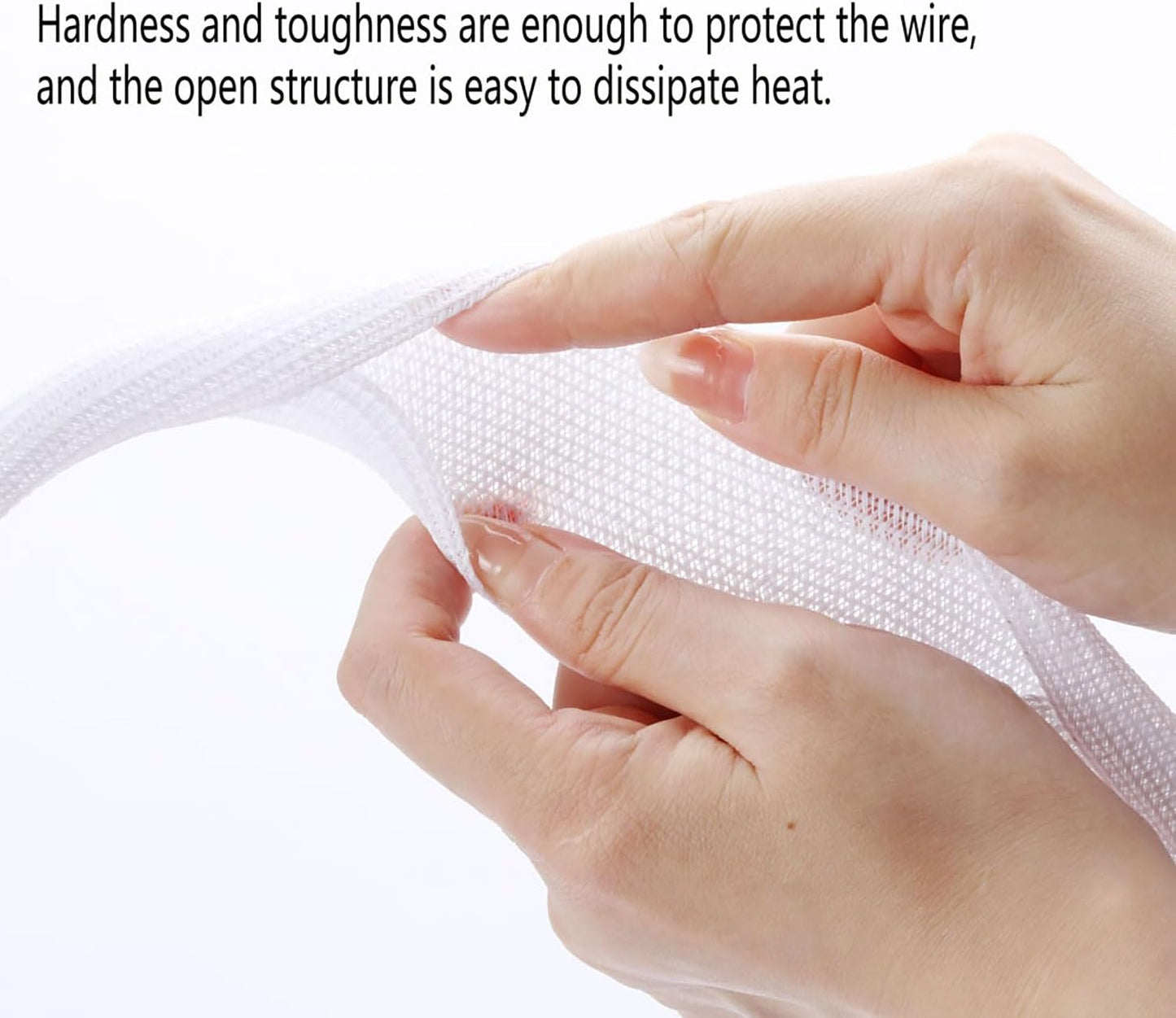 3/8"-50ft Braided Cable Sleeve Protector - Self-Wrapping Split Wire Loom for TV, Computer, Home Theater, Engine Bay - Heavy-Duty Cord Organizer, White