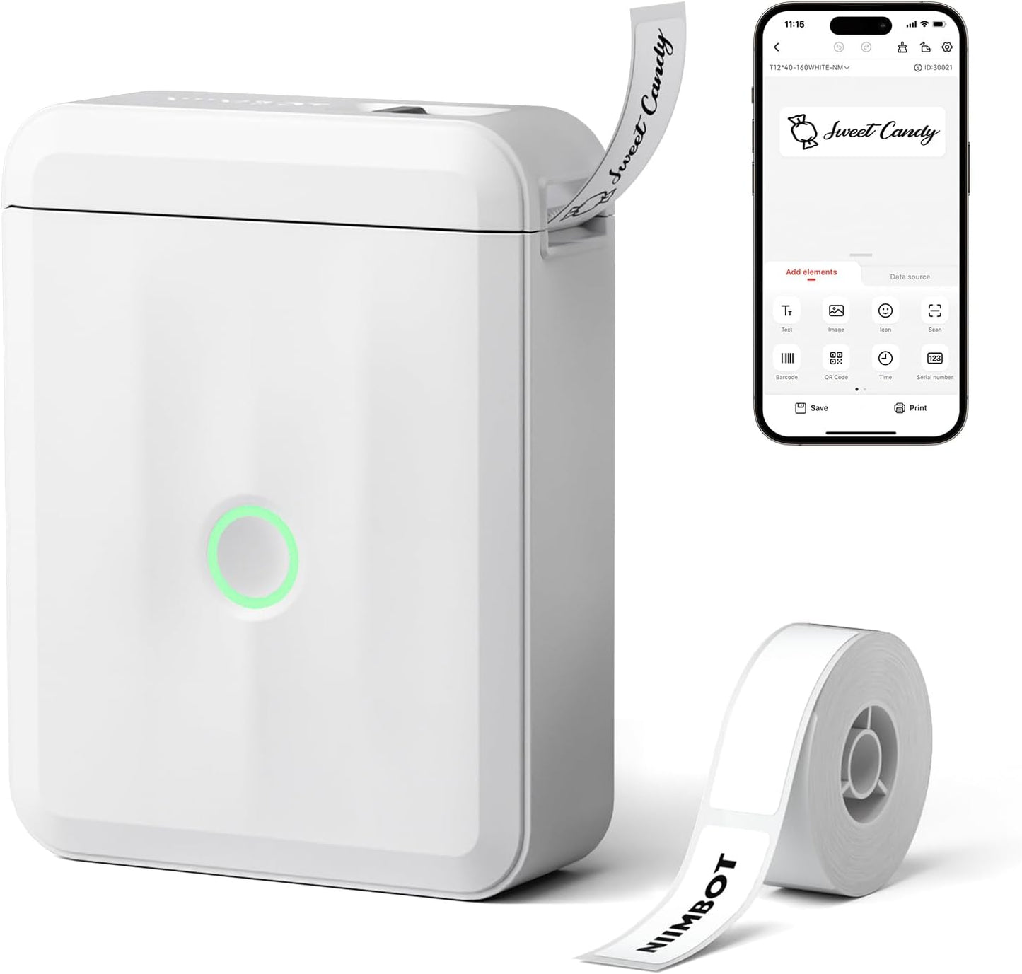NIIMBOT D110 Upgraded Version Mini Label Maker Machine with Tape, Portable Bluetooth Thermal Printer, Sticker Labeler with Multiple Templates for Office Organization Home Kitchen School, White