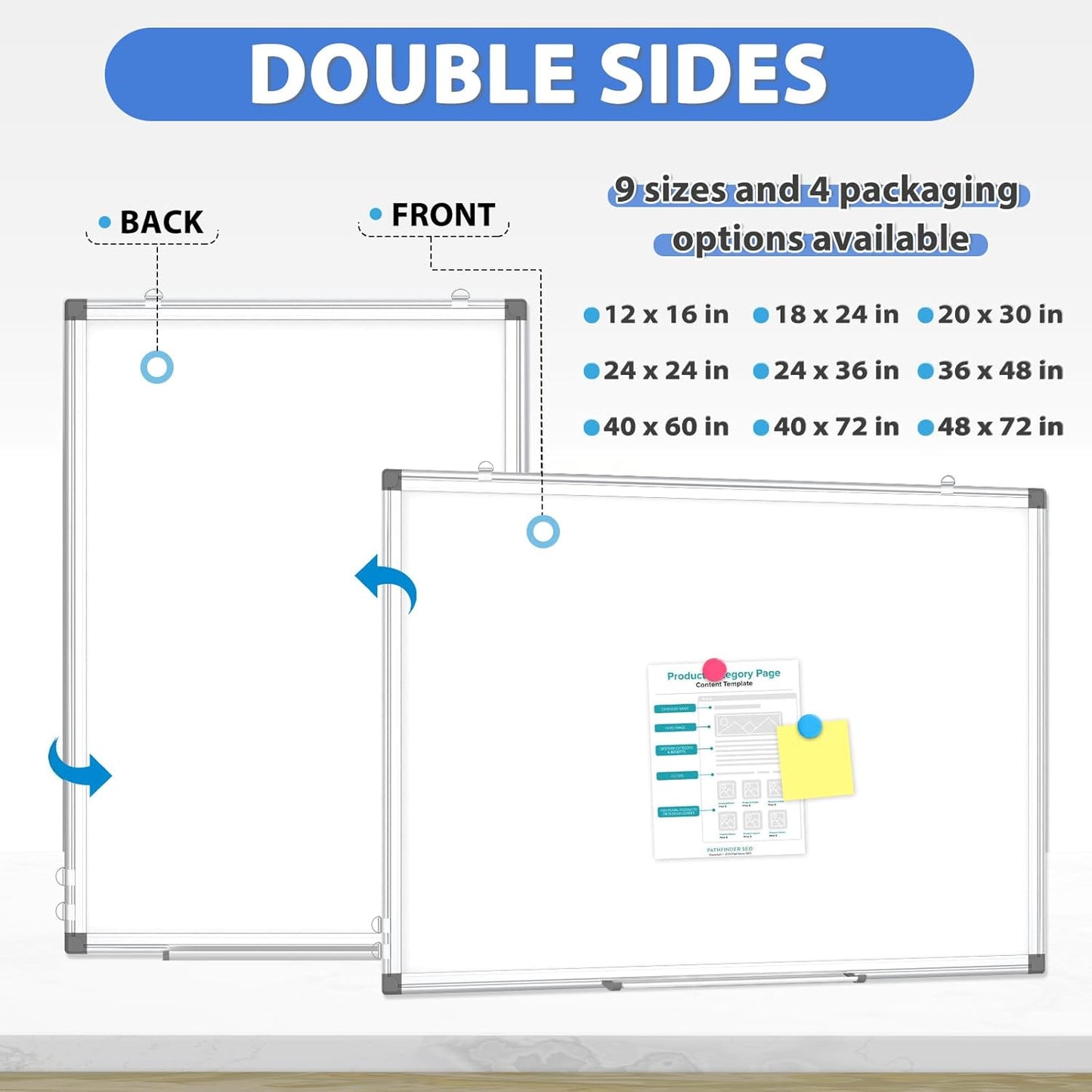 WALGLASS Large White Board, 72" x 40" Double-Sided Dry Erase Board Magnetic Whiteboard for Wall, Hanging Mounted Whiteboard Silver Aluminium Frame for Home, School, Office