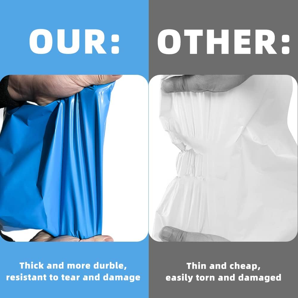 POLYSELLS 100 pcs 12x15.5 Inches Blue Poly Mailers Shipping Envelopes, Strong Adhesive Sealing, Waterproof, and Tear-resistant Postal Mailing Bags for Clothing, Books, and Accessories