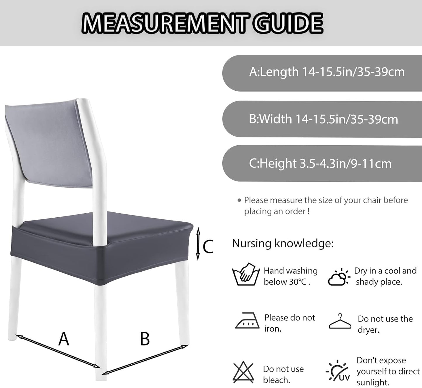 CWK Waterproof PU Leather Dining Chair Covers Set of 4-Stretchable Chair Seat Slipcovers, Removable & Washable Protector for Dining Room,Home,Office,Wedding,Rear Covers (PU-Grey)