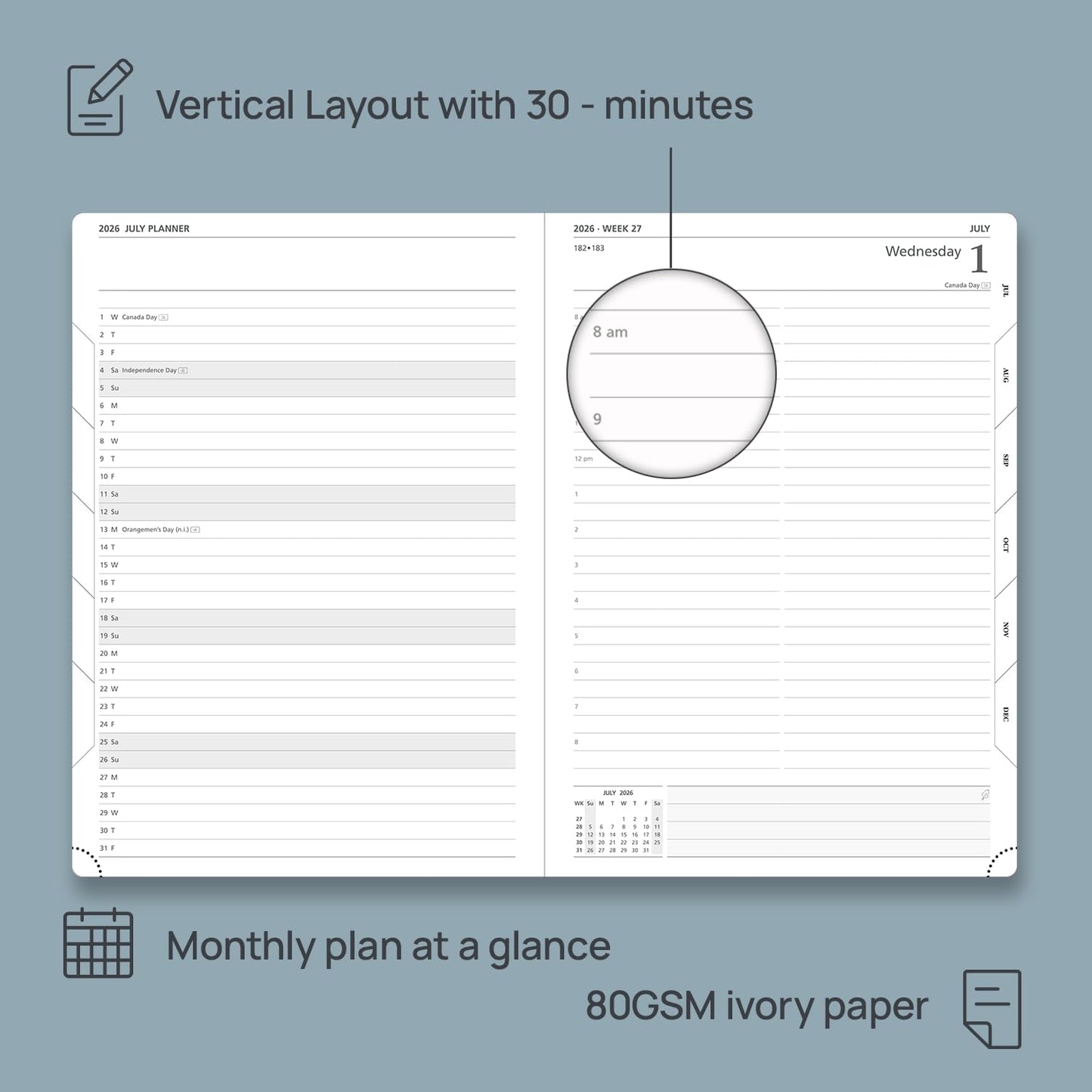 POPRUN 2026 Daily Planner One Page Per Day Even Weekends A4 Large Size (8.5" x 12") - 12 Months Calendar Hourly Appointment Book with Inner Pocket, Pen Holder, Hardcover - Burgundy