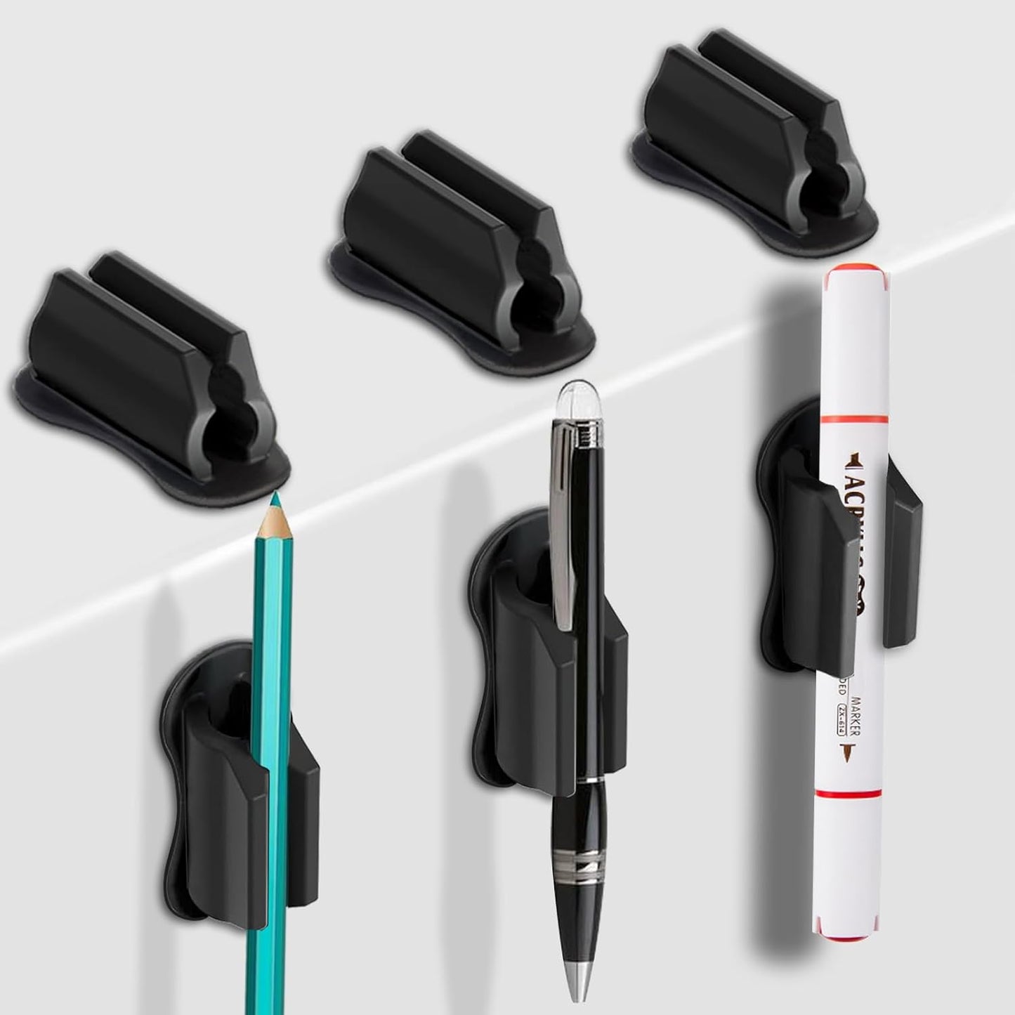 Adhesive Pen Holder for Wall Pencil Holder for Desk Organizer, 6Pack Silicone Pen Holders for Clipboard, Marker Holder Sticky Pen Holder for Desk, Office Teacher Supplies Stylus Holder (6 black)