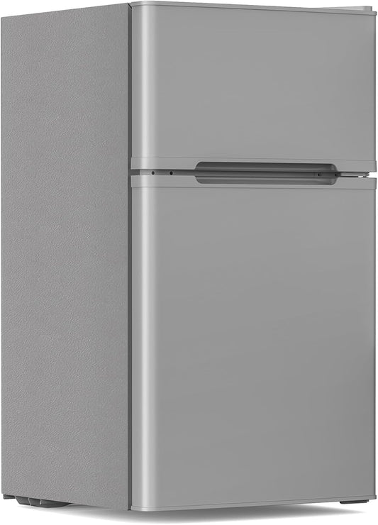 3.1 Cu.Ft Small Fridge with Freezer, Compact Refrigerator with 2 Doors, Mini Fridge with Adjustable Removable Glass Shelves for Bedroom, Dorm, Office or Apartment,Grey