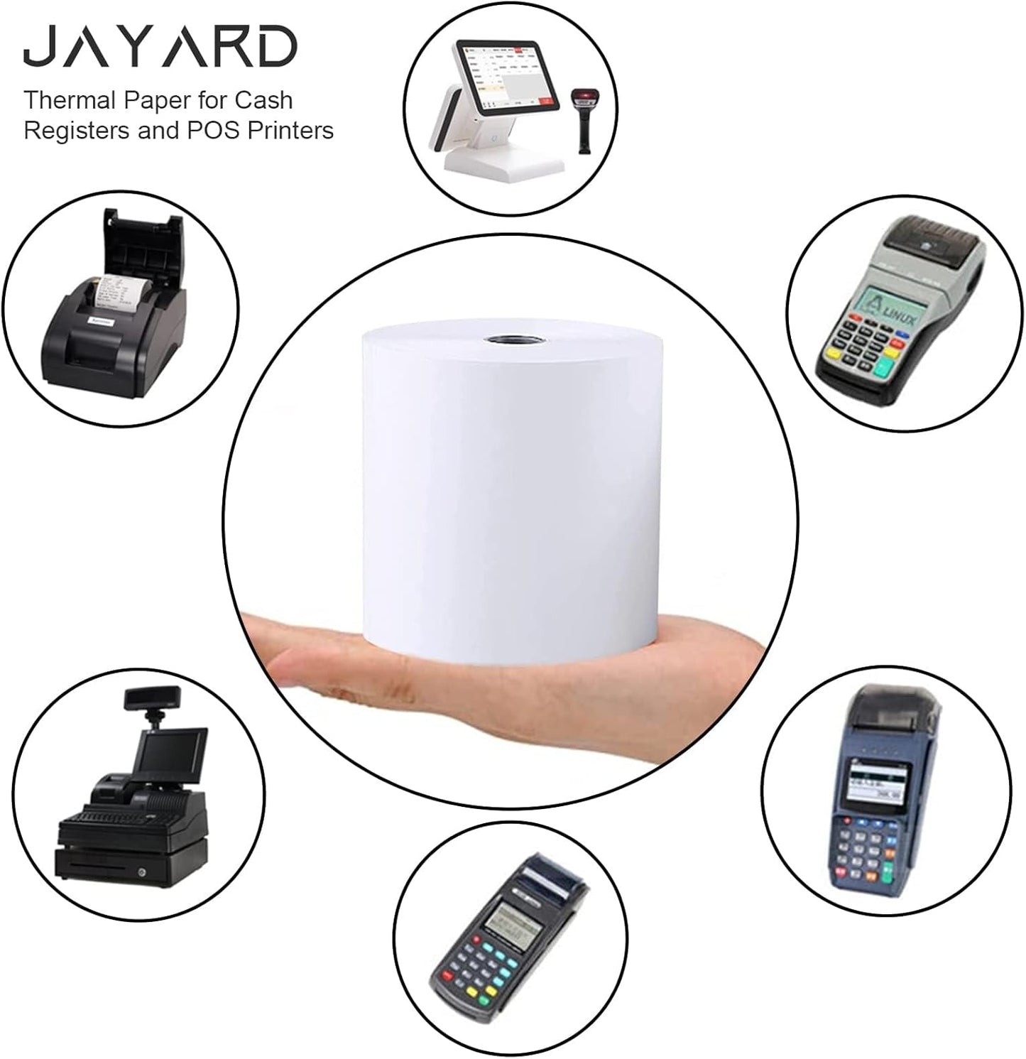 Jayard 2-1/4"X50' Thermal Paper Rolls For Credit Card - Cash Register Rolls - Premium Register Tape Pos Thermal Printer Paper (500 Rolls)