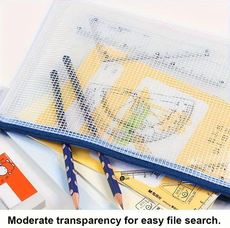 Mesh Zipper Pouch Bag,A3 Zipper Bag for Organizing Storage, Waterproof Zipper Pouch, 17" x 12"/44cm x 32cm, File Bag for School and Office Supplies (Blue)
