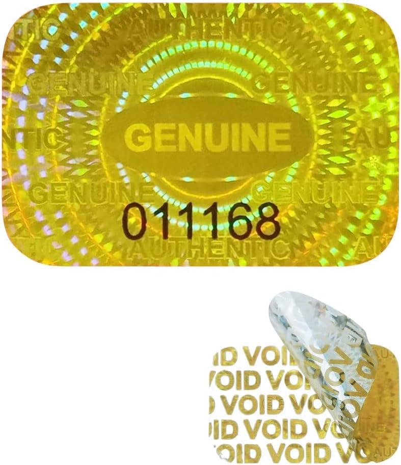 300 pcs Tamper Proof Hologram Stickers Silver High Security Tamper Evident Warranty Seal Void Genuine Authentic Holographic Labels/Stickers w/Unique Sequential Serial Numbering 0.95X0.6 inch (Gold)