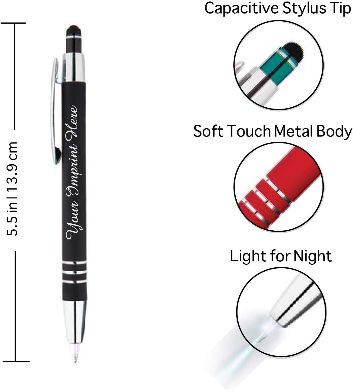 ExpressDesigns™ - Personalized Pens Gift Set - 2 Pack of | LED Flashlight Soft Touch Metal Pens w/gift box | Luxury Ballpoint Pen Custom Engraved with Name or Message | Light Up Pens (Black - Green)