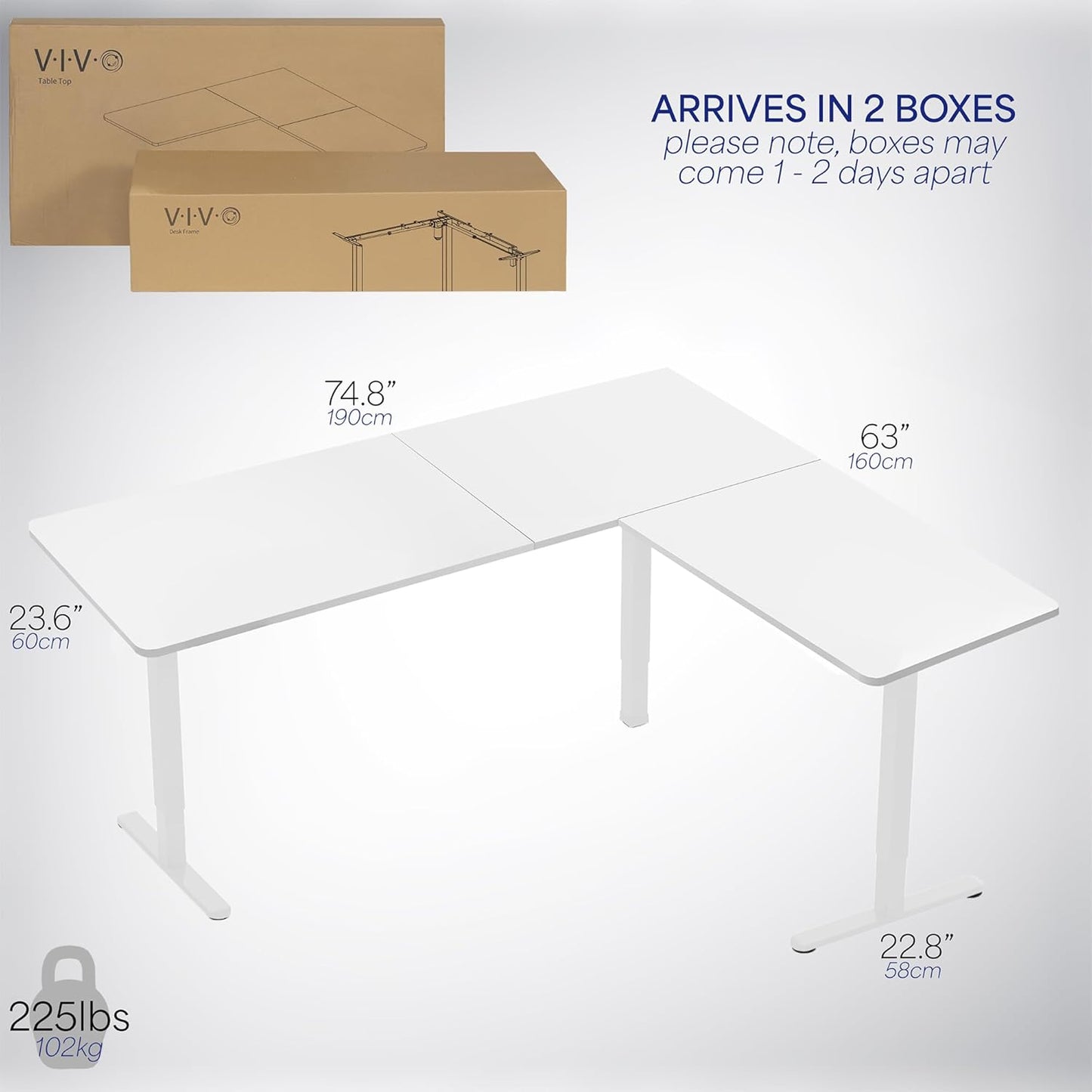 VIVO Electric Corner L-Shaped 75 x 63 in Rustic Standing Desk, Memory Height Adjustment, White Top White Frame, DESK-E3CTW-75