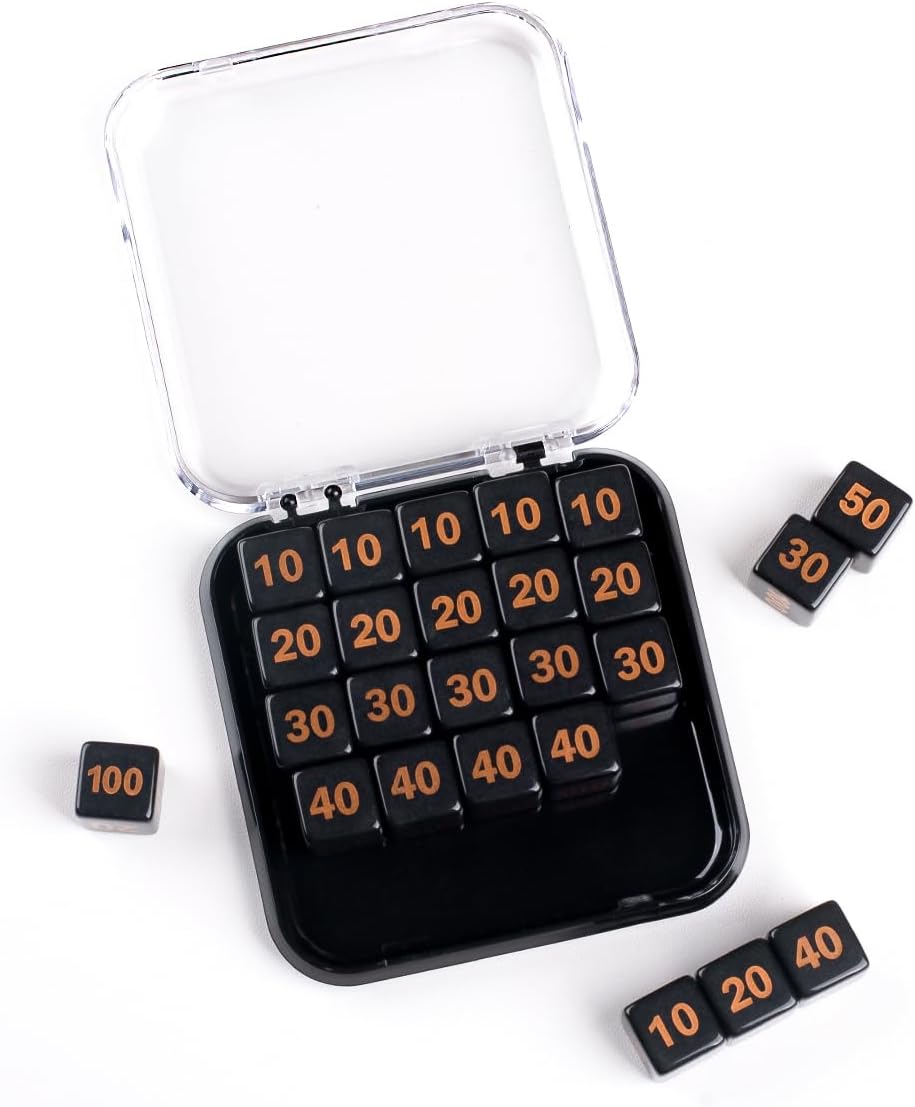 TCG Damage Counter Dice Set with Organizer - 25 Premium Dice (10/20/30/40/50/100) for Card Game Tracking