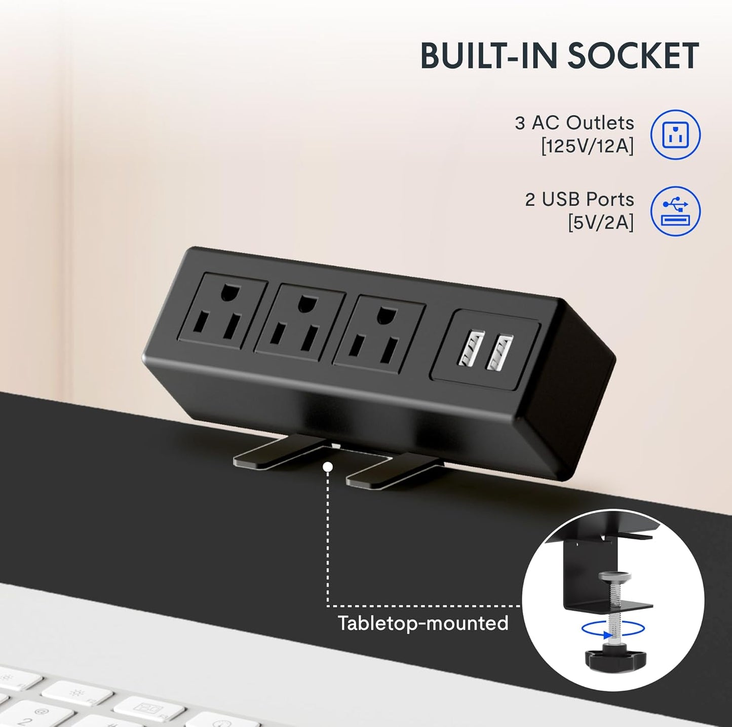 FLEXISPOT EN2 Whole-Piece Standing Desk with Clamp Power Strip, 40 x 24'' Electric Stand Up Height Adjustable Desk with Cable Management (Black Frame + 40" Black Top)