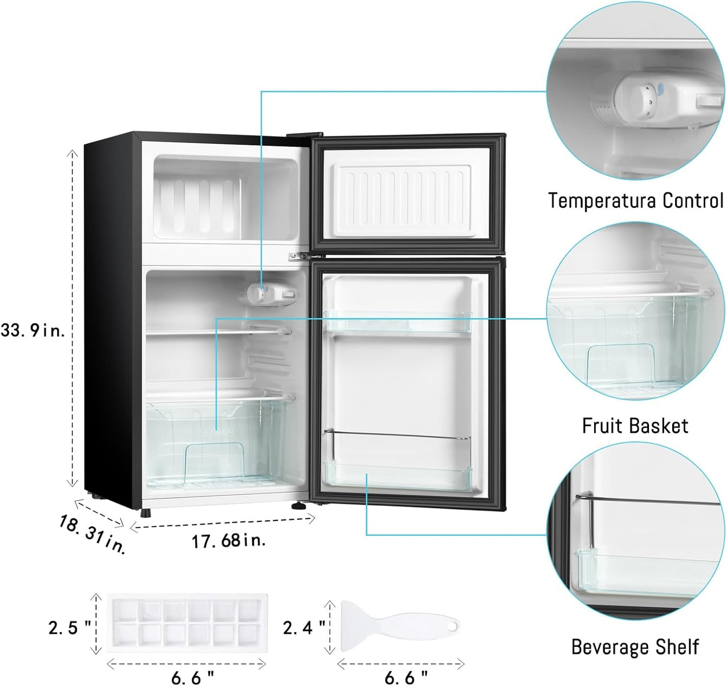 Mini Fridge With Freezer,3.2 Cu.Ft Compact Refrigerator,Mini Refrigerator With 2 Doors For Bedroom,Office,Kitchen,Apartment,Dorm(sliver)