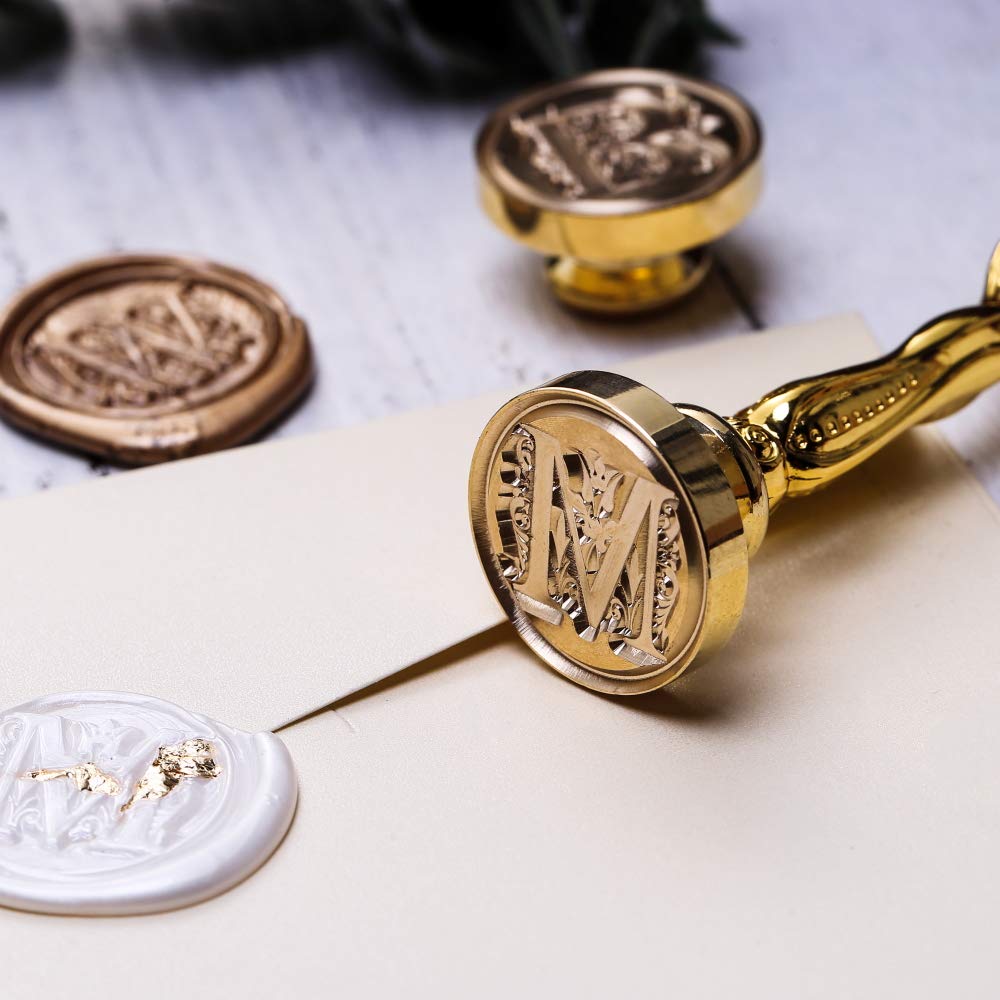 Letter W Sealing Wax Stamp, Alphabet Initial Wax Seal Stamp for Wedding, Come with Retro Handle Red Stone