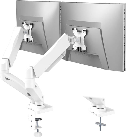 WALI Dual Monitor Stand, Adjustable Gas Spring Arm Monitor Mount for 2 Monitors up to 32 Inch,19.8lbs Capacity (GSMP002W), White by WALI