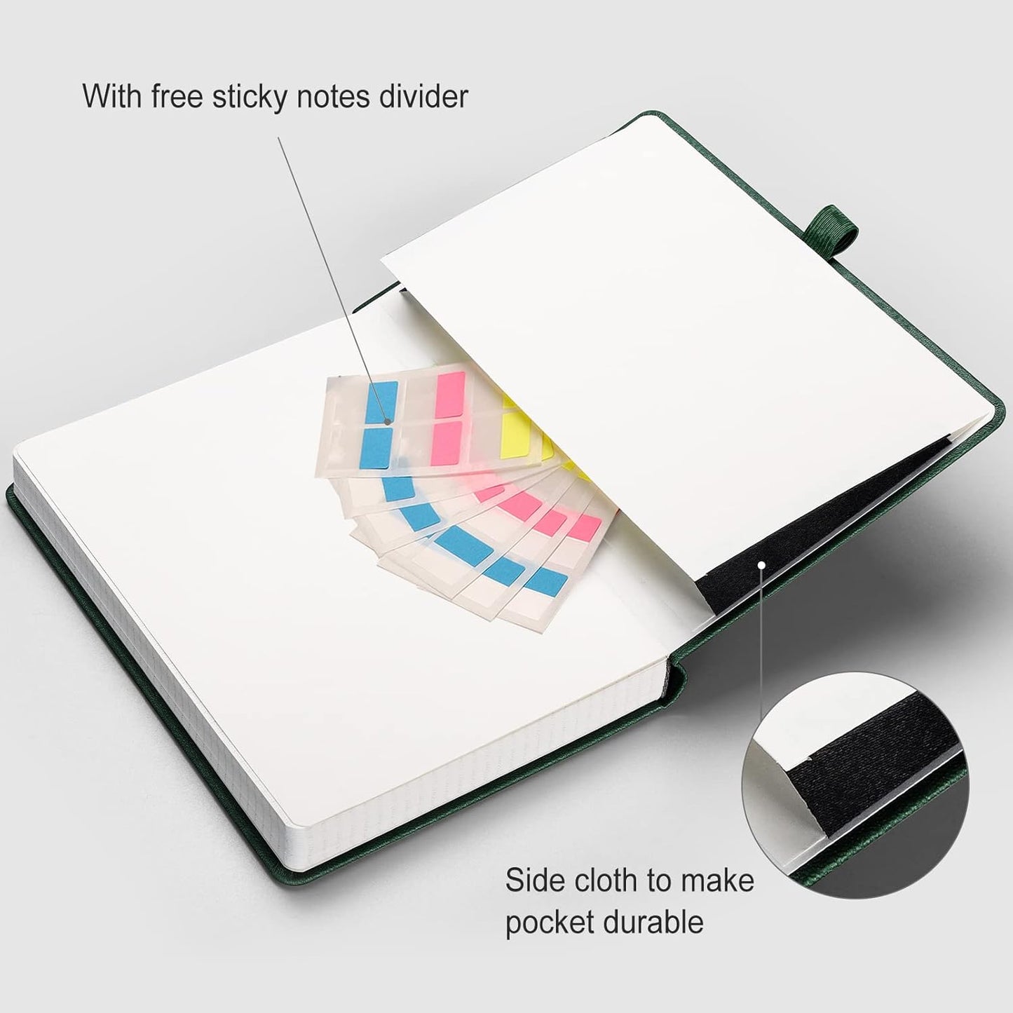 AHGXG Graph Paper Notebook - 320 Pages Grid Notebook Thick Journal A5, 100gsm Thick Graph Paper, Leather Hardcover, Inner Pocket,5.75'' × 8.38''- Green