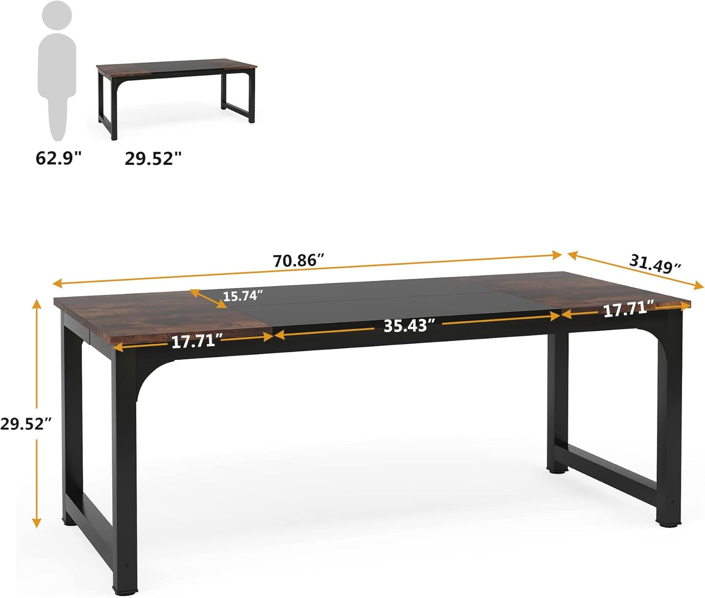 Tribesigns 70.8”Executive Desk, Large Office Computer Desk with Thicken Frame, Modern Simple Workstation Business Furniture for Home Office, Rustic Brown/Black