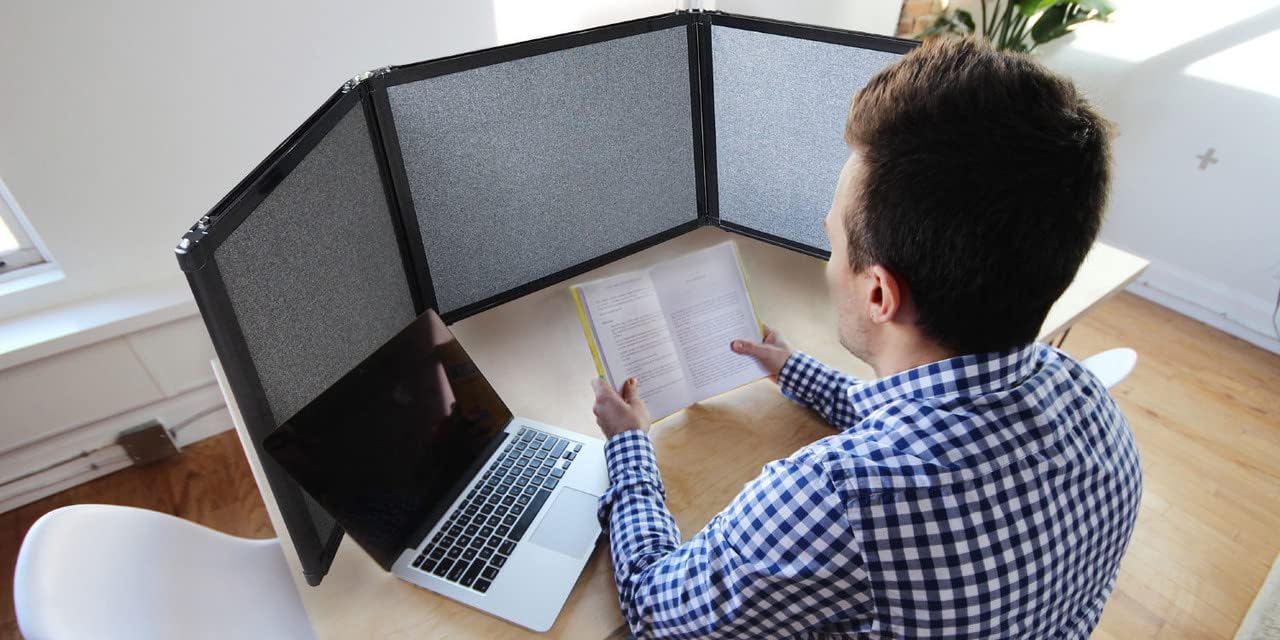 Versare Folding Tabletop Display | 3-Panel Partition | Lightweight Portable Workspace Divider | Blue Spruce 99" x 24"