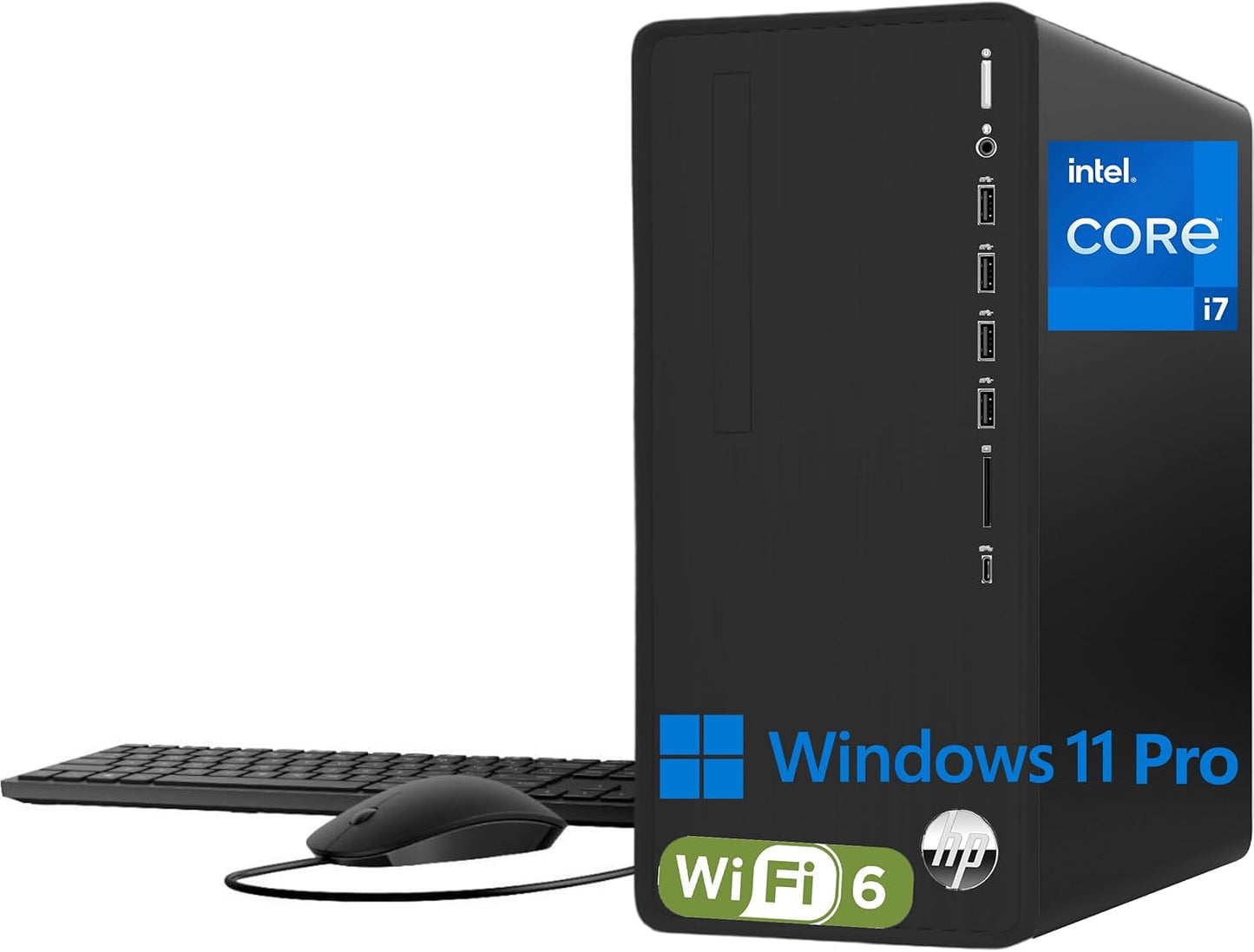 HP Pavilion Tower Desktop Computer, Intel 8-Core i7-10700F up to 4.8GHz, 64GB DDR4 RAM, 2TB PCIe SSD, GeForce GT 610 2GB, WiFi 6, Bluetooth, RJ-45, Type-C, KB & Mouse, Black, Windows 11 Pro, Tichang